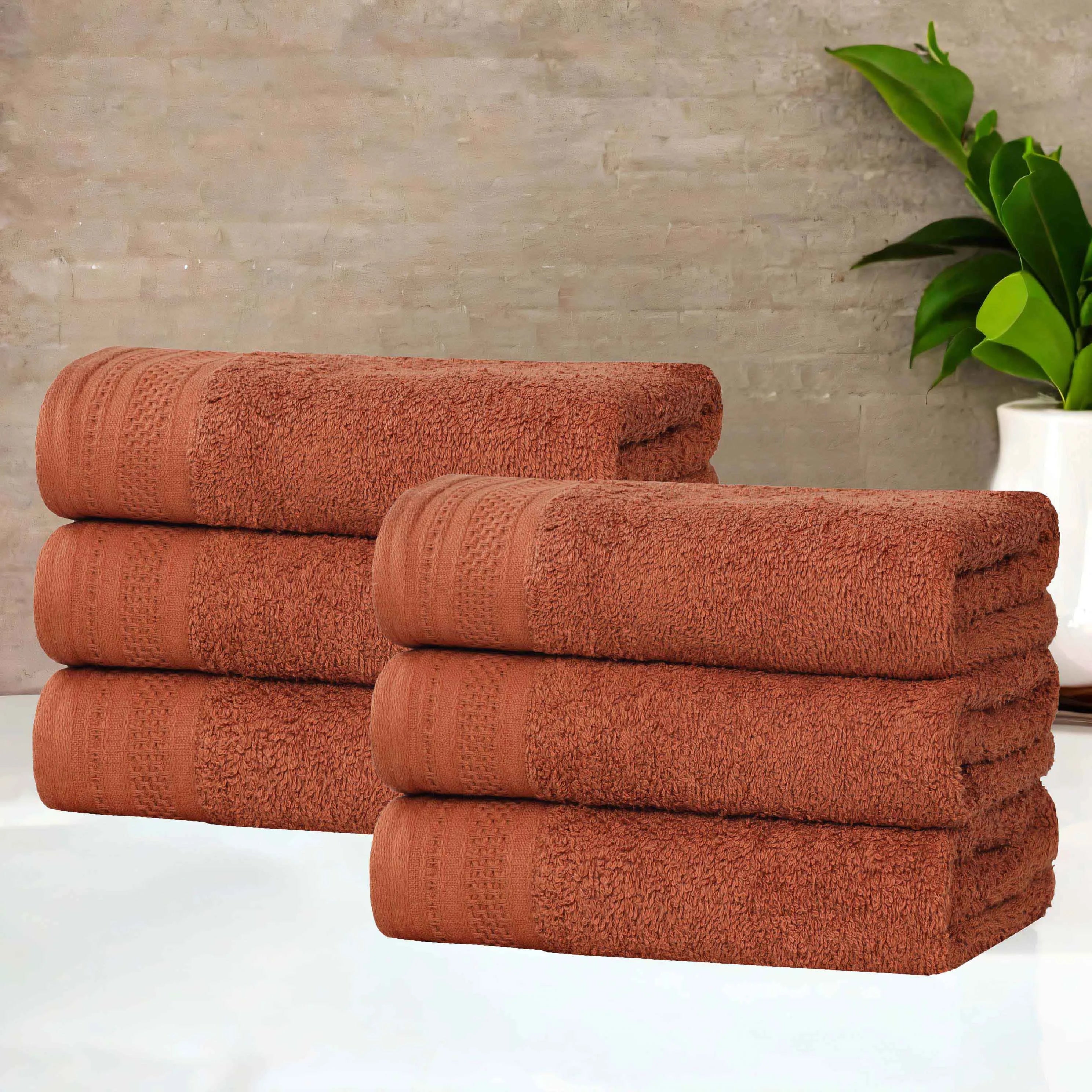 Honeycomb Textured Waffle Border Cotton Hand Towels, Set of 6 - Hand Towel by Superior Brand