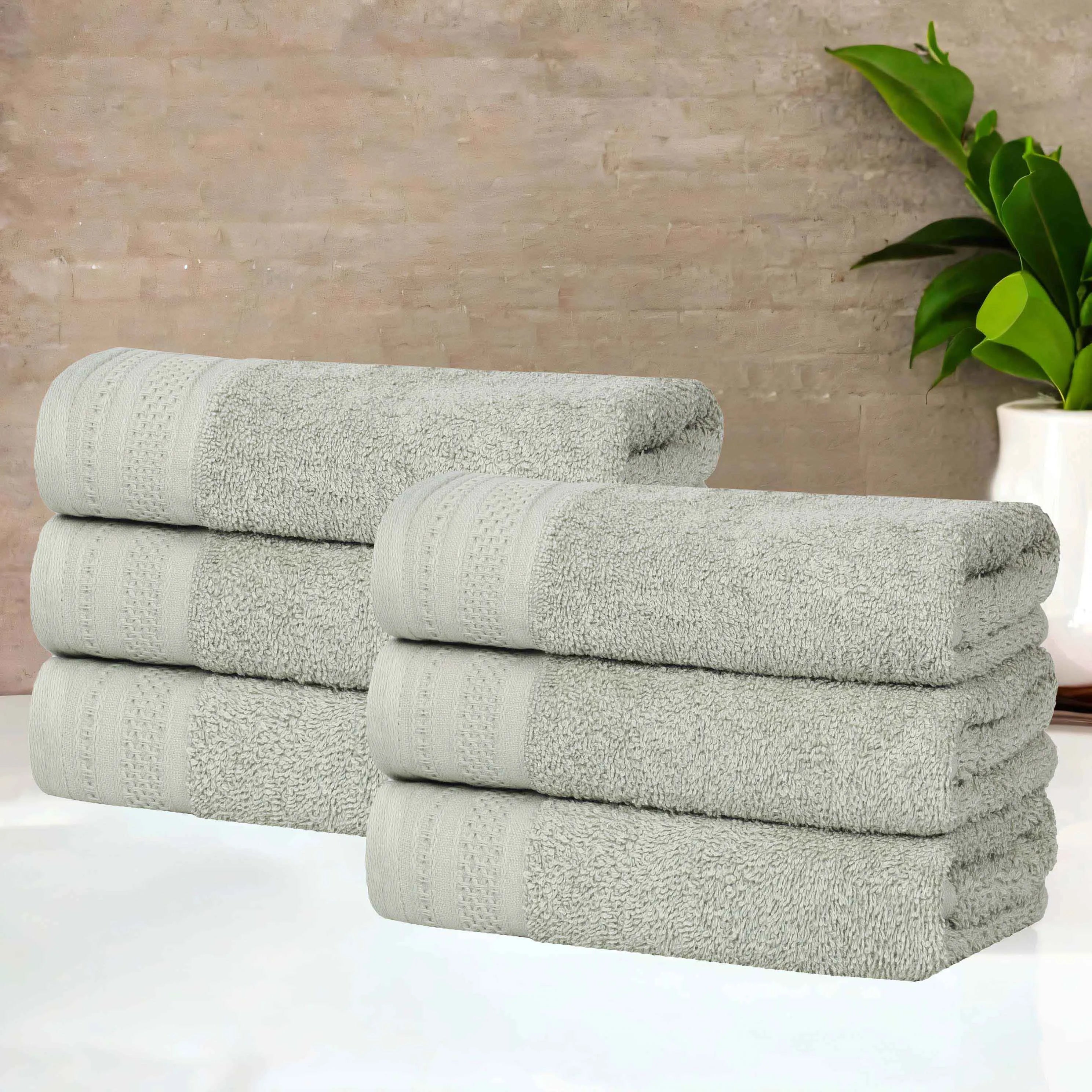 Honeycomb Textured Waffle Border Cotton Hand Towels, Set of 6 - Hand Towel by Superior Brand