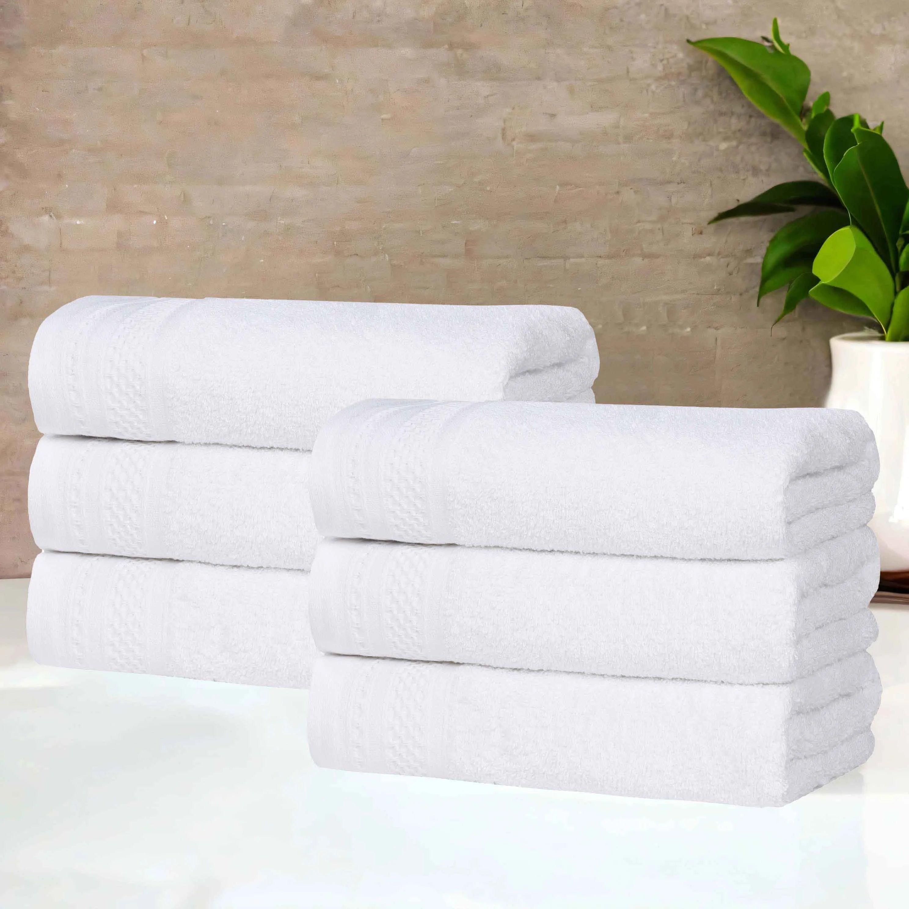 Honeycomb Textured Waffle Border Cotton Hand Towels, Set of 6 - Hand Towel by Superior Brand