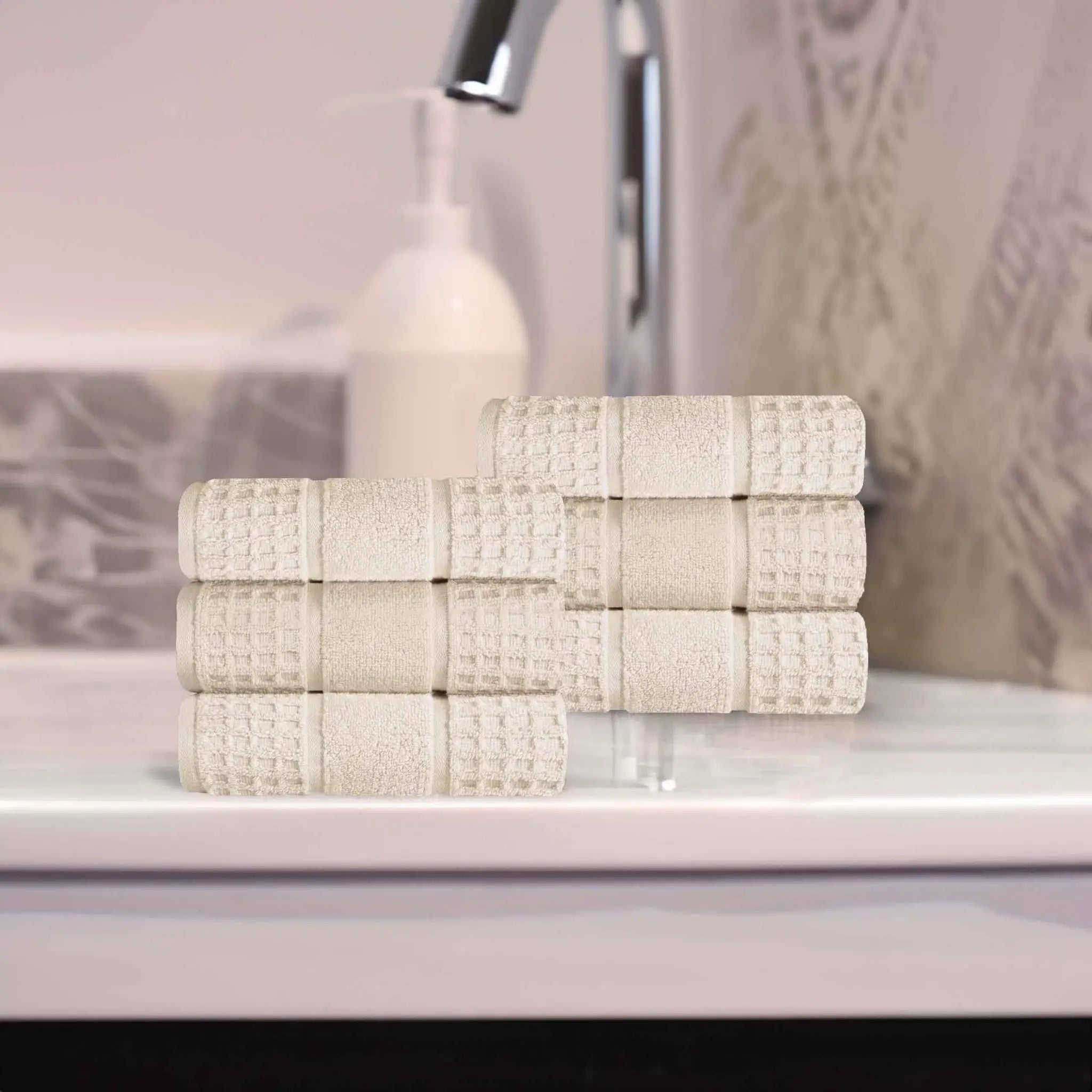 Napa Zero Twist Cotton Solid Waffle Honeycomb Hand Towel Set of 6 - Towel Set by Superior Brand