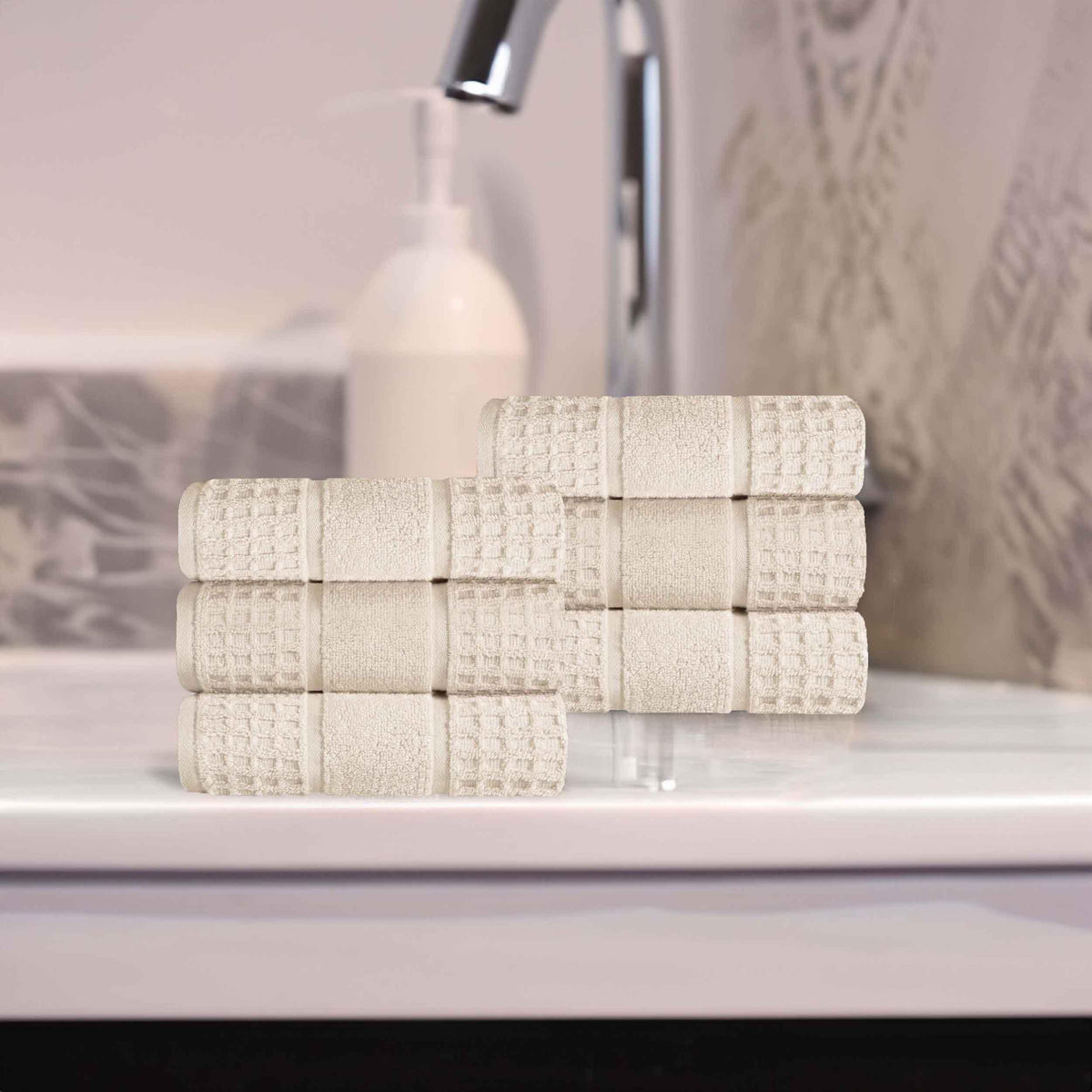 Zero Twist Cotton Waffle Honeycomb Plush Soft Hand Towel - Ivory