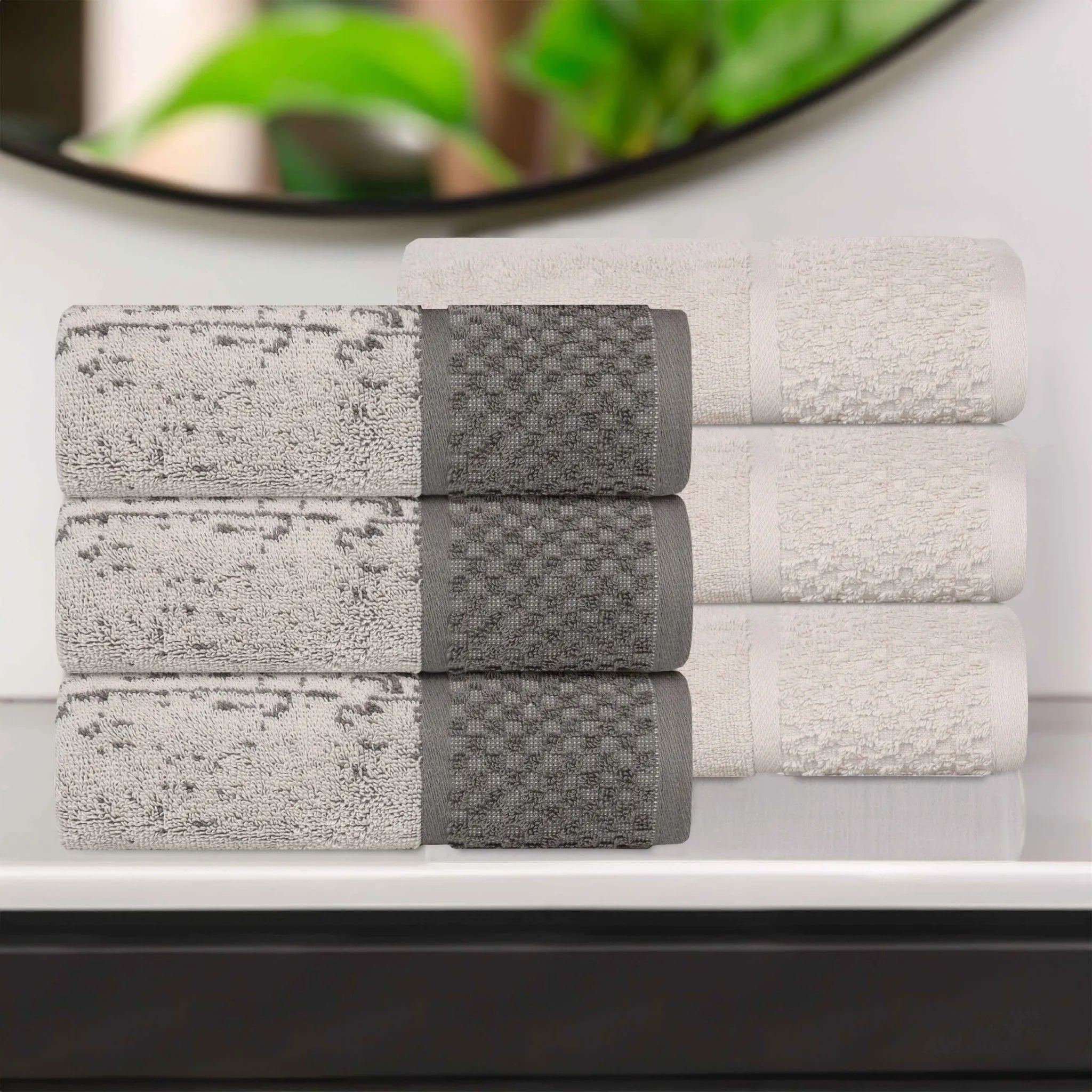 Lodi Cotton 6-Piece Hand Towel Set – Mid-Weight Bathroom or Kitchen Solids & Patterns