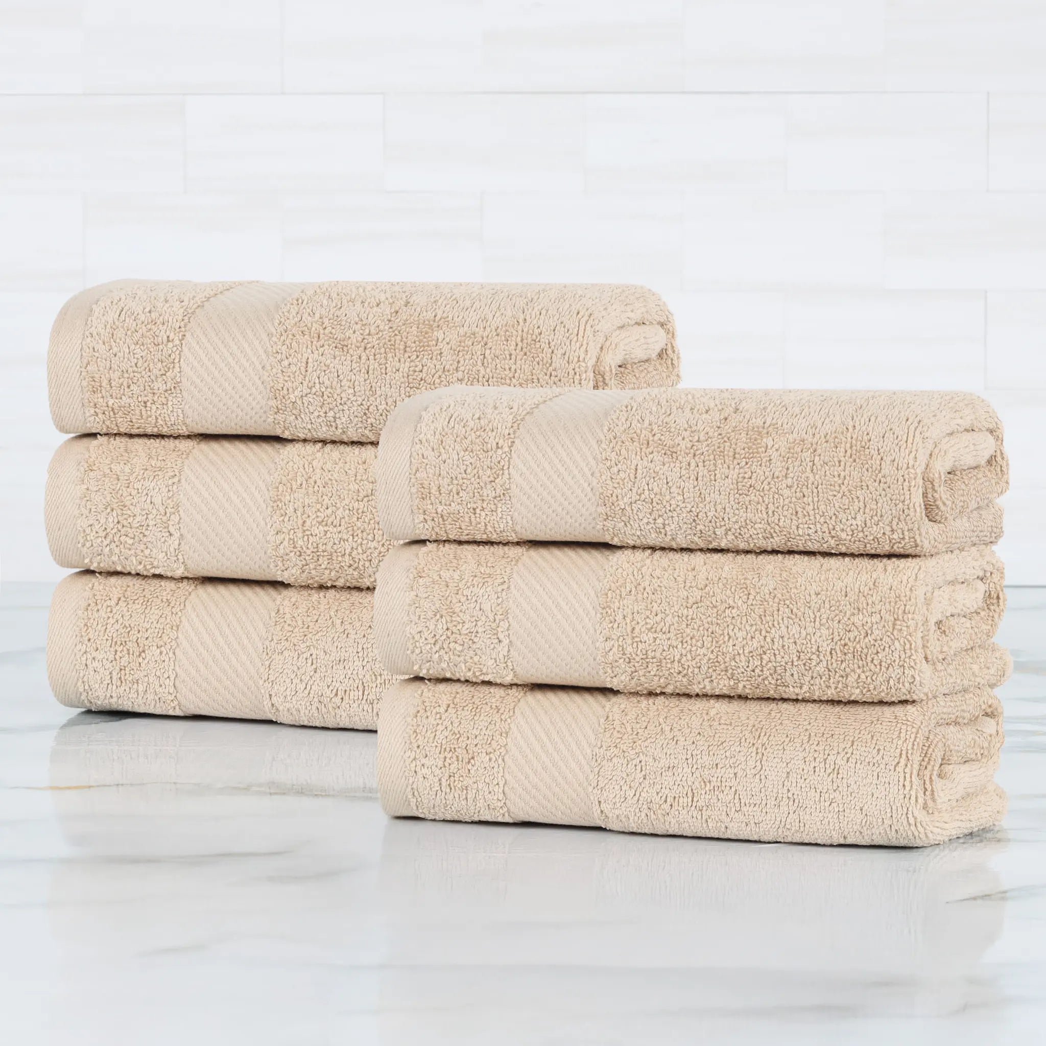 Egyptian Cotton Dobby Border Medium Weight 6 Piece Hand Towel Set