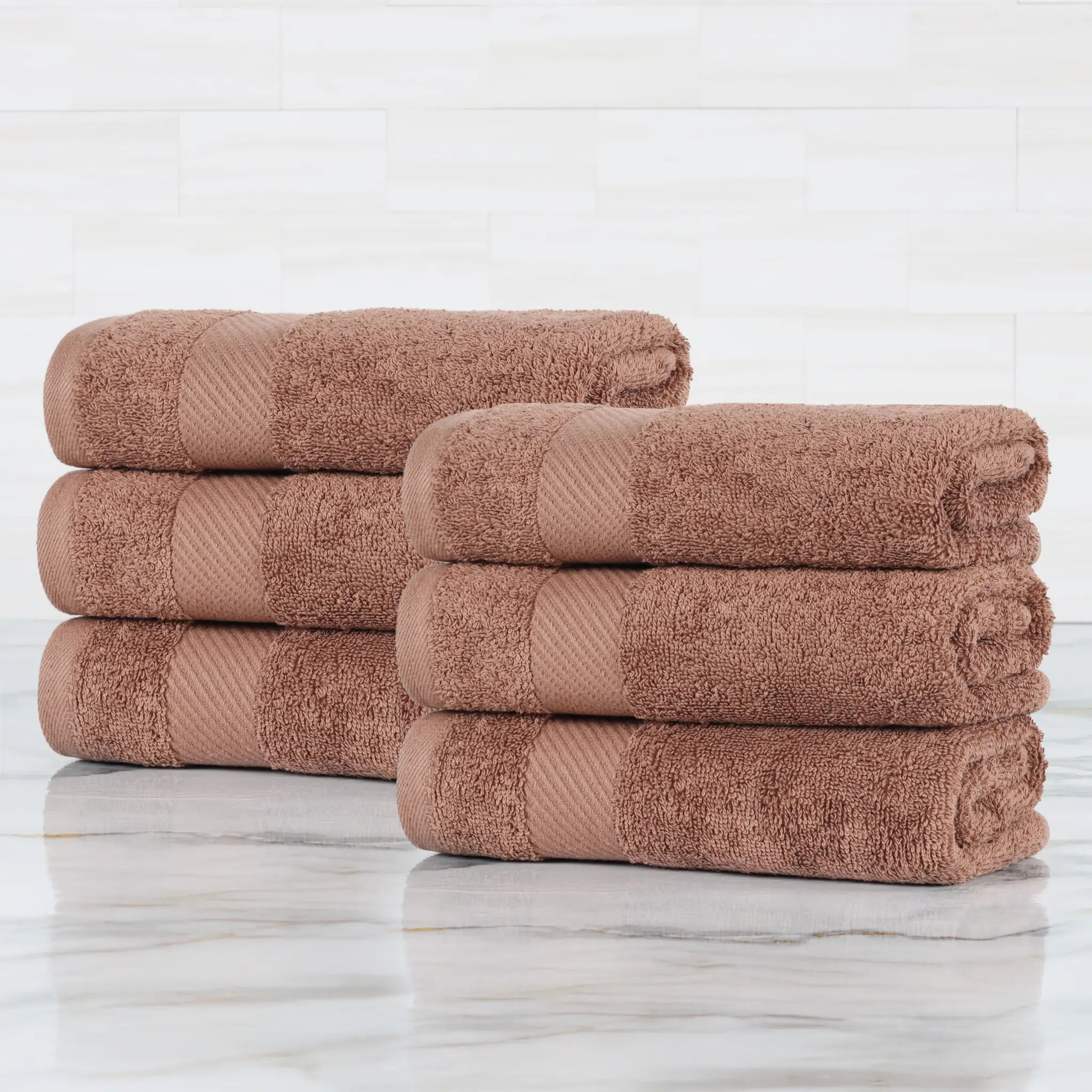 Egyptian Cotton Dobby Border Medium Weight 6 Piece Hand Towel Set