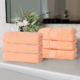 Chevron Zero Twist Solid and Jacquard Soft Cotton Hand Towel Set of 6