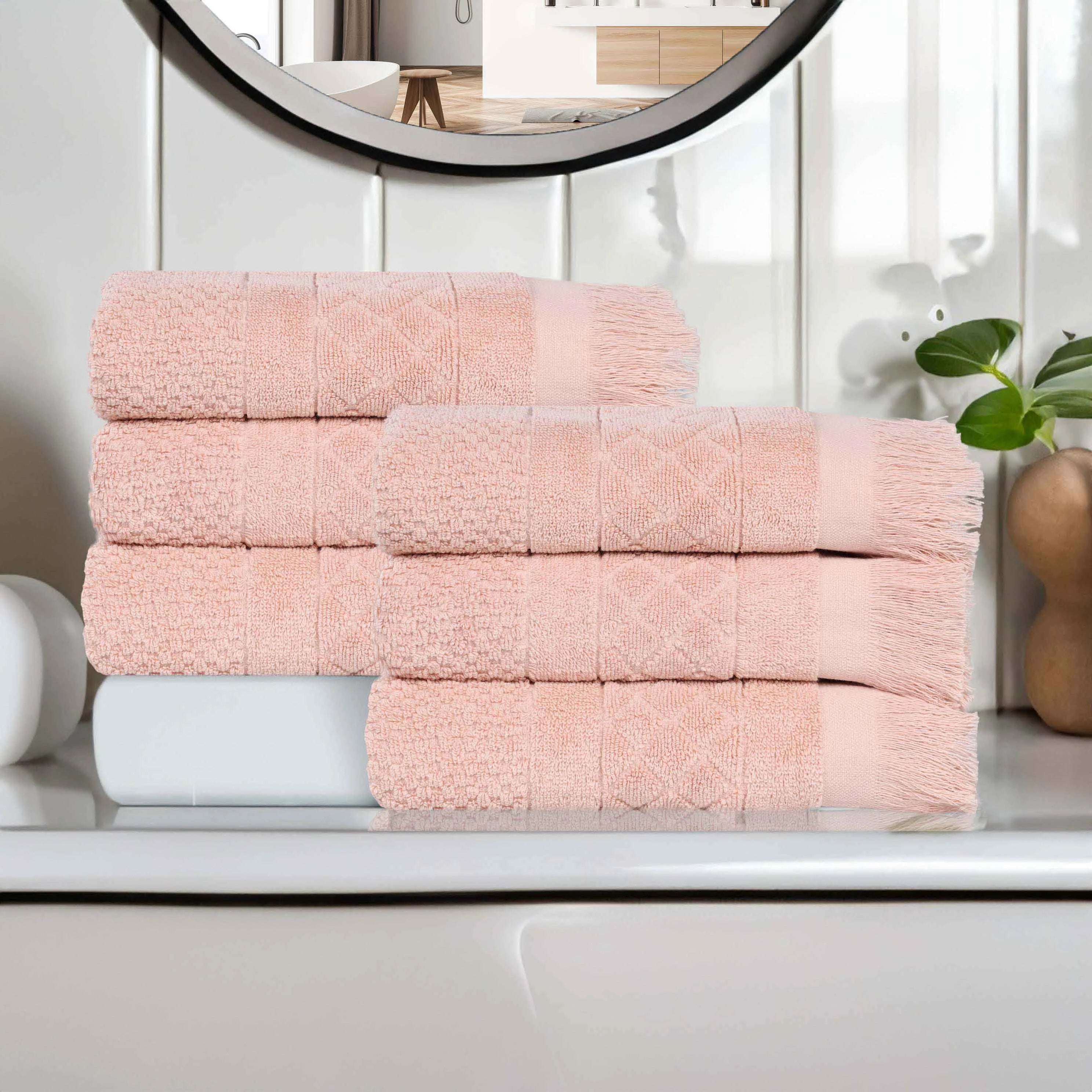 Rolla Cotton Geometric Jacquard Plush Absorbent Hand Towel Set of 6 - Hand Towel by Superior Brand