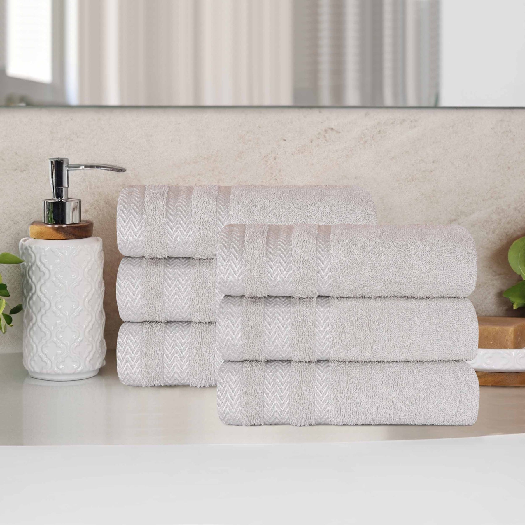Zero Twist Cotton Dobby Border Plush Absorbent Hand Towel - Platinum