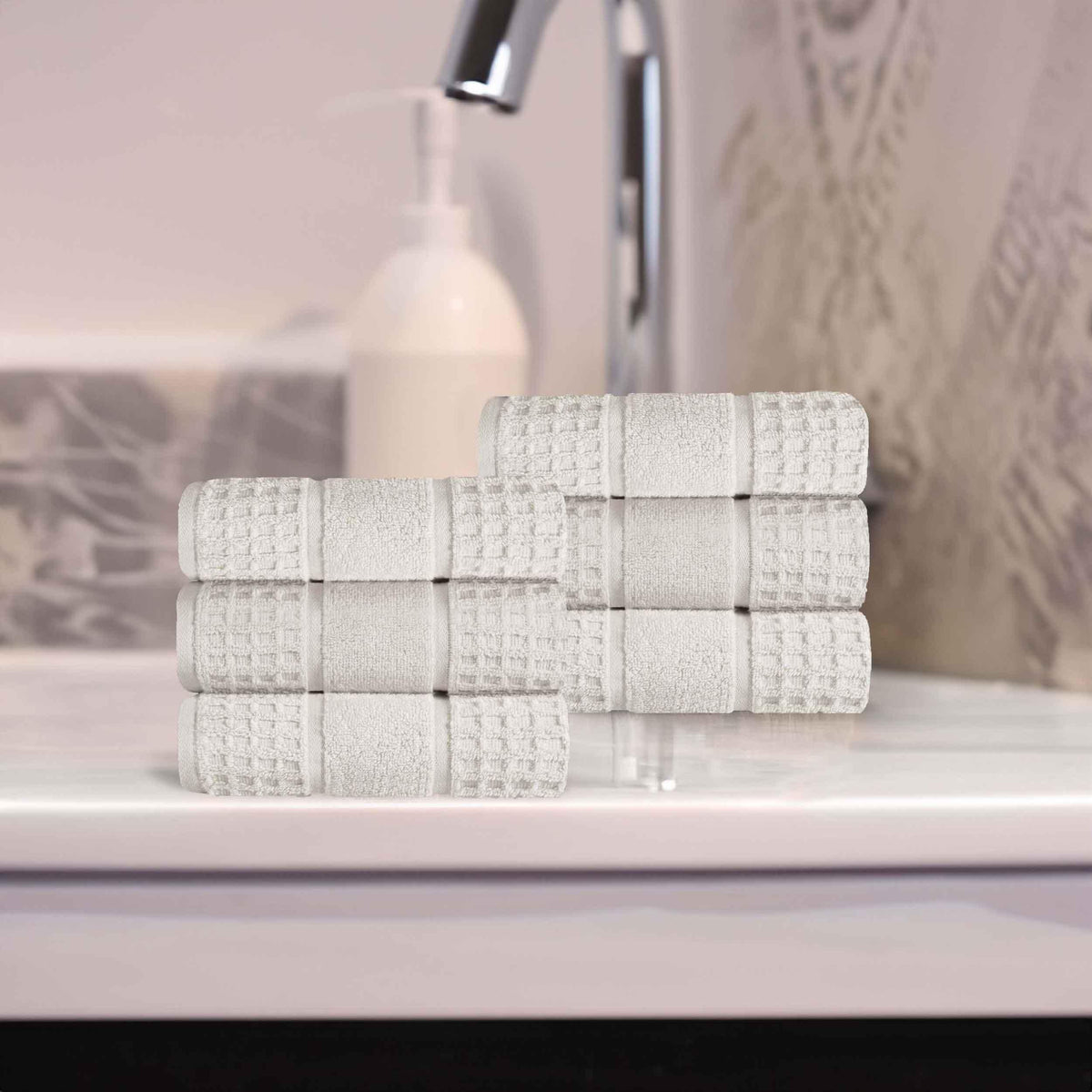 Zero Twist Cotton Waffle Honeycomb Plush Soft Absorbent Hand Towel Set of 6