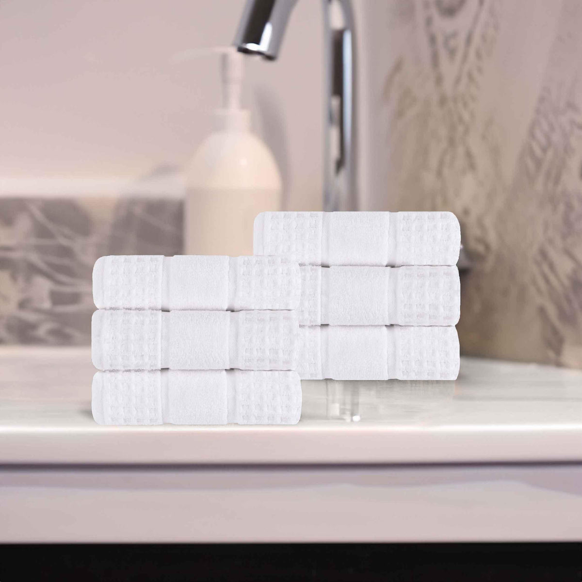 Zero Twist Cotton Waffle Honeycomb Plush Soft Absorbent Hand Towel Set of 6