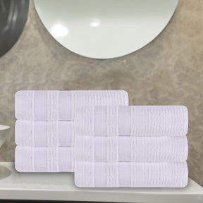 Zero Twist Cotton Ribbed Geometric Border Plush Hand Towel - White