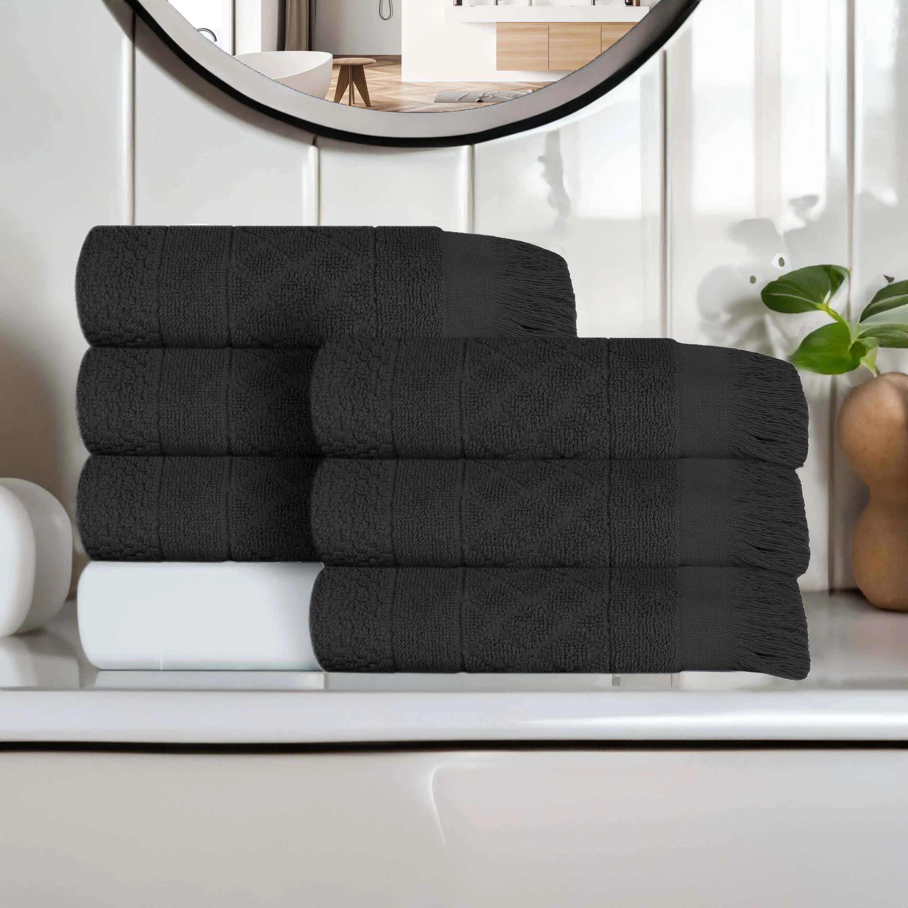 Rolla Cotton Geometric Jacquard Plush Absorbent Hand Towel Set of 6 - Hand Towel by Superior Brand