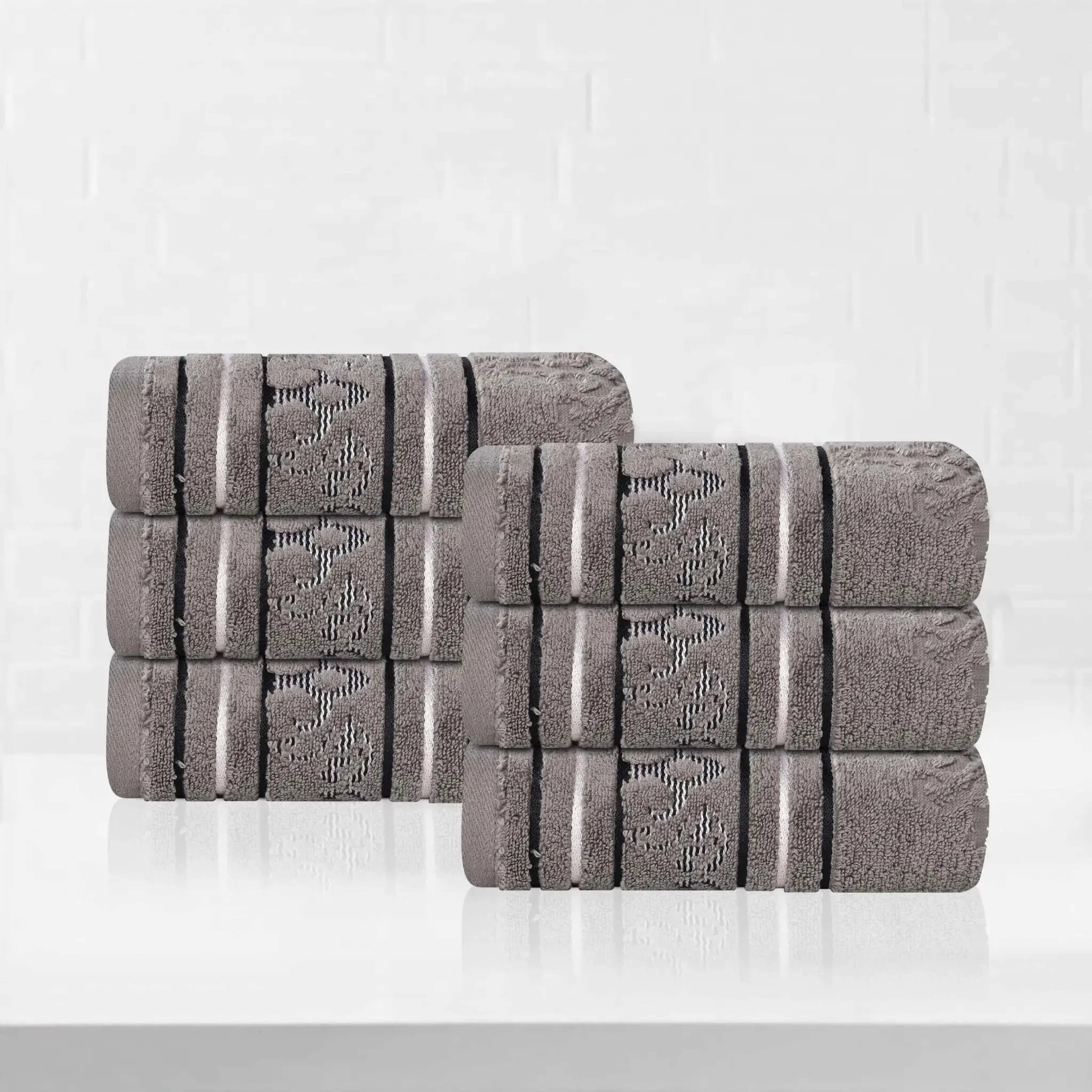 Sadie Zero Twist Cotton Jacquard Elegant Floral Motif Absorbent Hand Towel, Set of 6