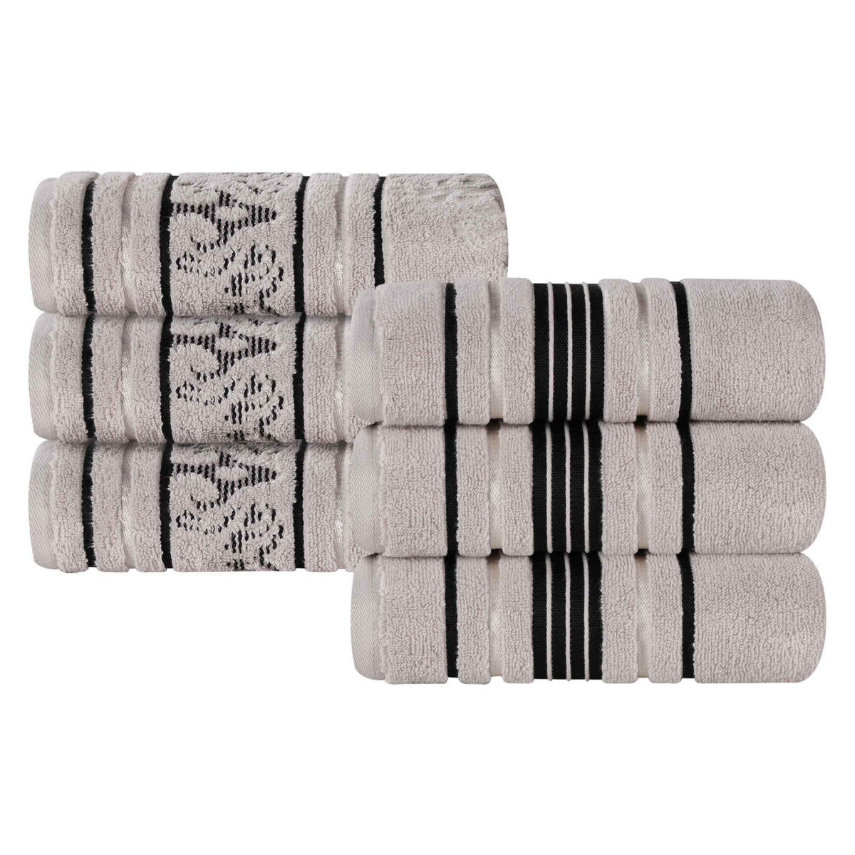 Sadie Zero Twist Cotton Floral Solid and Jacquard Hand Towel - Platinum