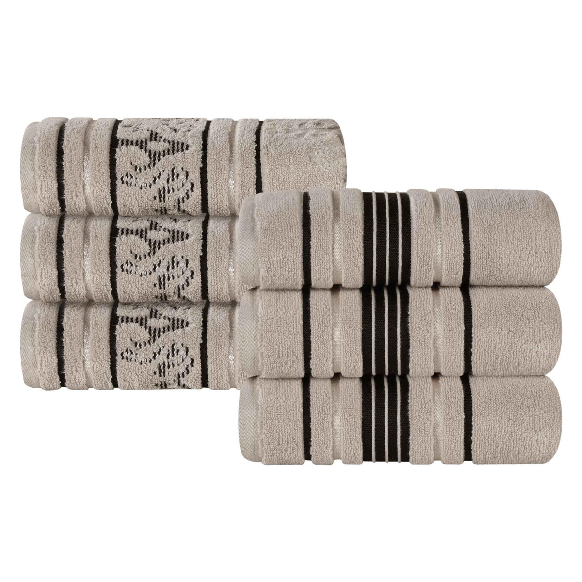 Sadie Zero Twist Cotton Floral Solid and Jacquard Hand Towel Set of 6