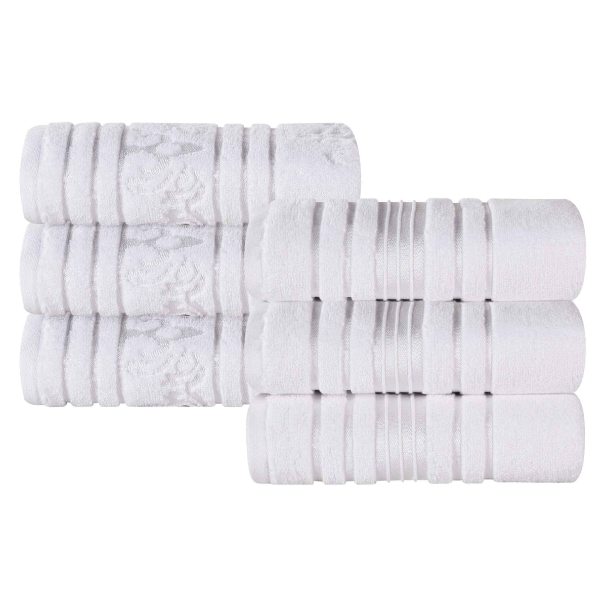 Sadie Zero Twist Cotton Floral Solid and Jacquard Hand Towel Set of 6
