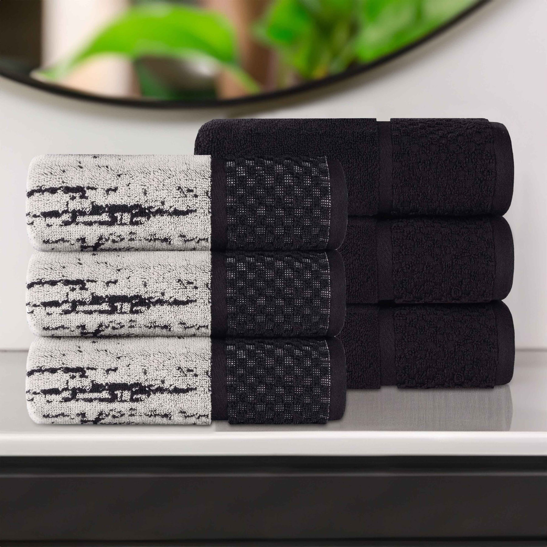 Lodie Cotton Jacquard Solid and Two-Toned Hand Towel - Black-Ivory