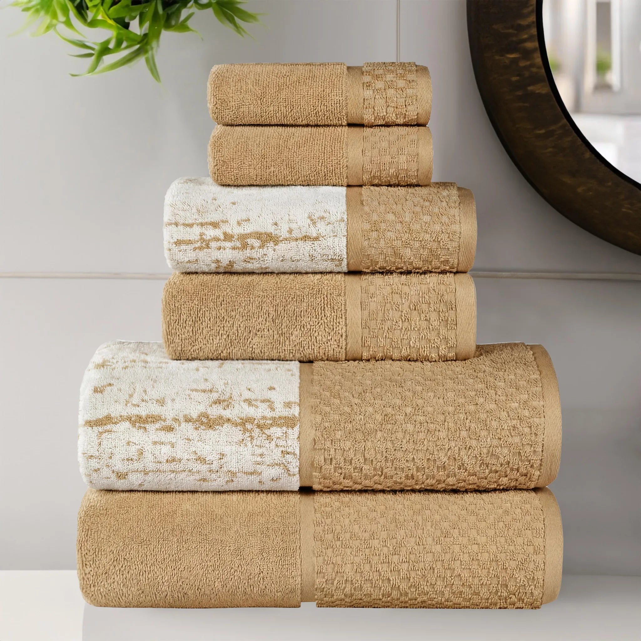 Lodi Cotton 6-Piece Bathroom Towel Set – Absorbent Mid-Weight Solids & Patterns