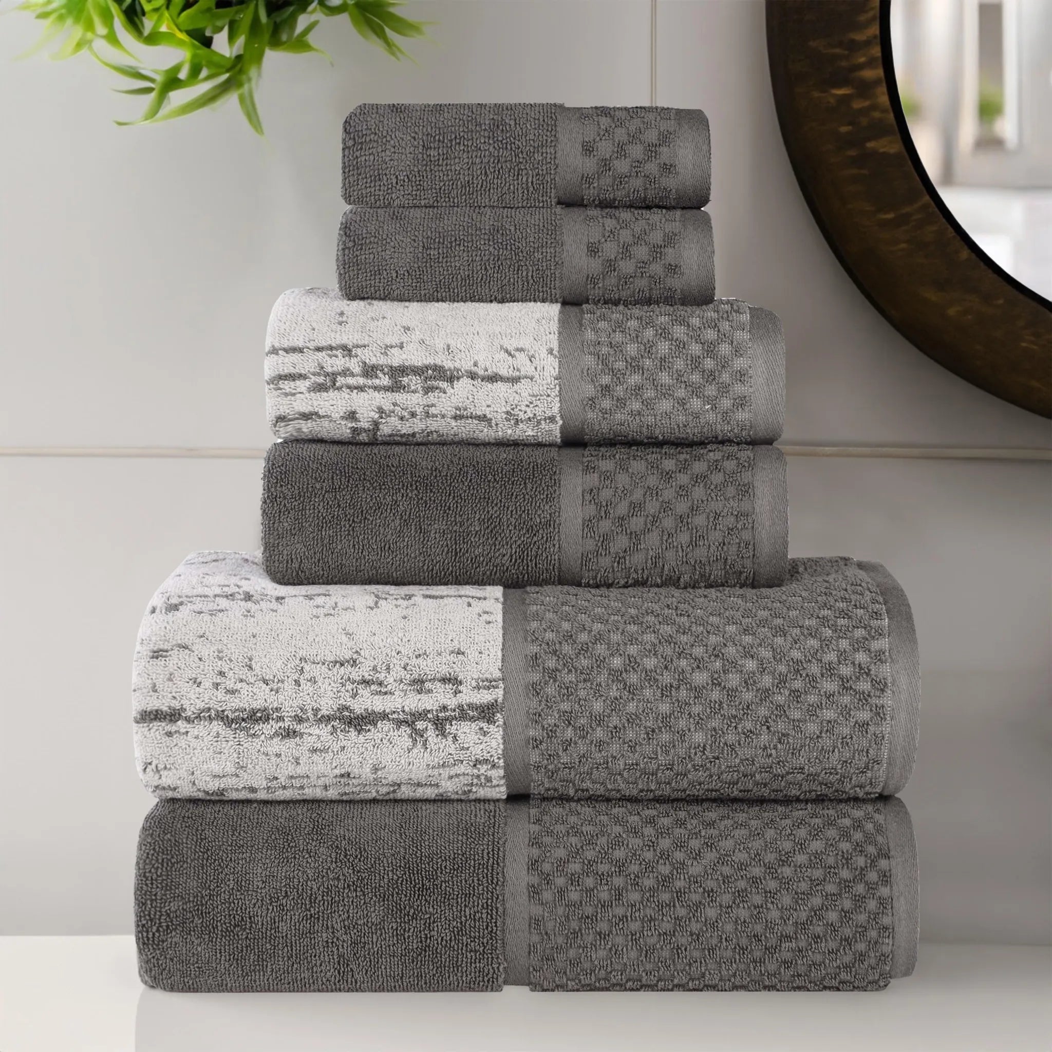 Lodi Cotton 6-Piece Bathroom Towel Set – Absorbent Mid-Weight Solids & Patterns