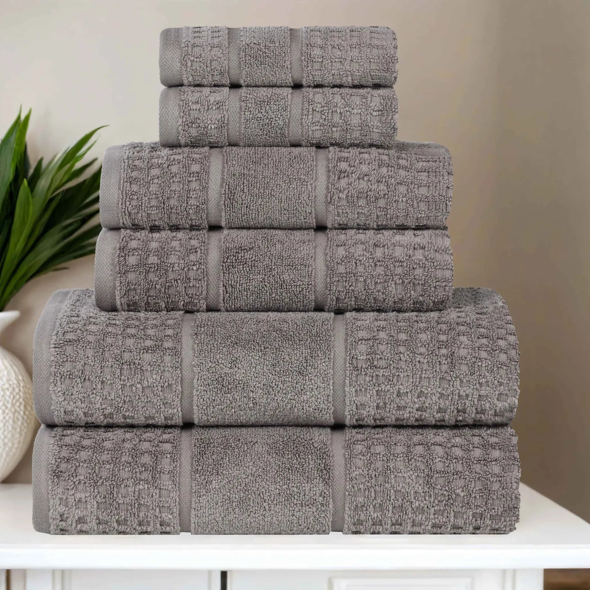 Zero Twist Cotton Waffle Towel Set 6-Piece - Napa - Towel Set by Superior Brand