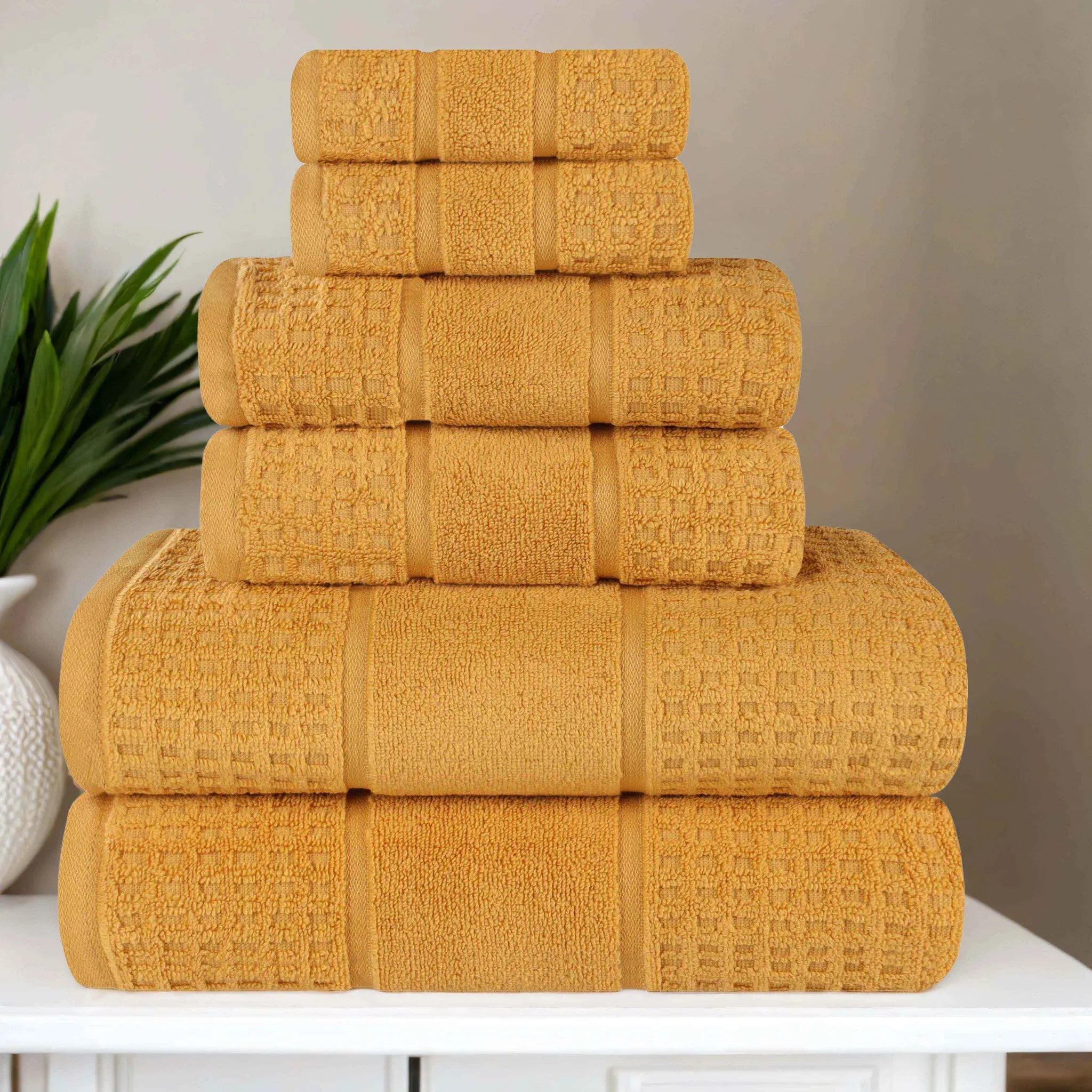 Zero Twist Cotton Waffle Towel Set 6-Piece - Napa - Towel Set by Superior Brand
