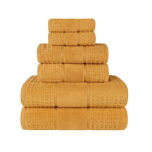 Zero Twist Cotton Waffle Honeycomb Plush Absorbent 6 Piece Towel Set -Gold