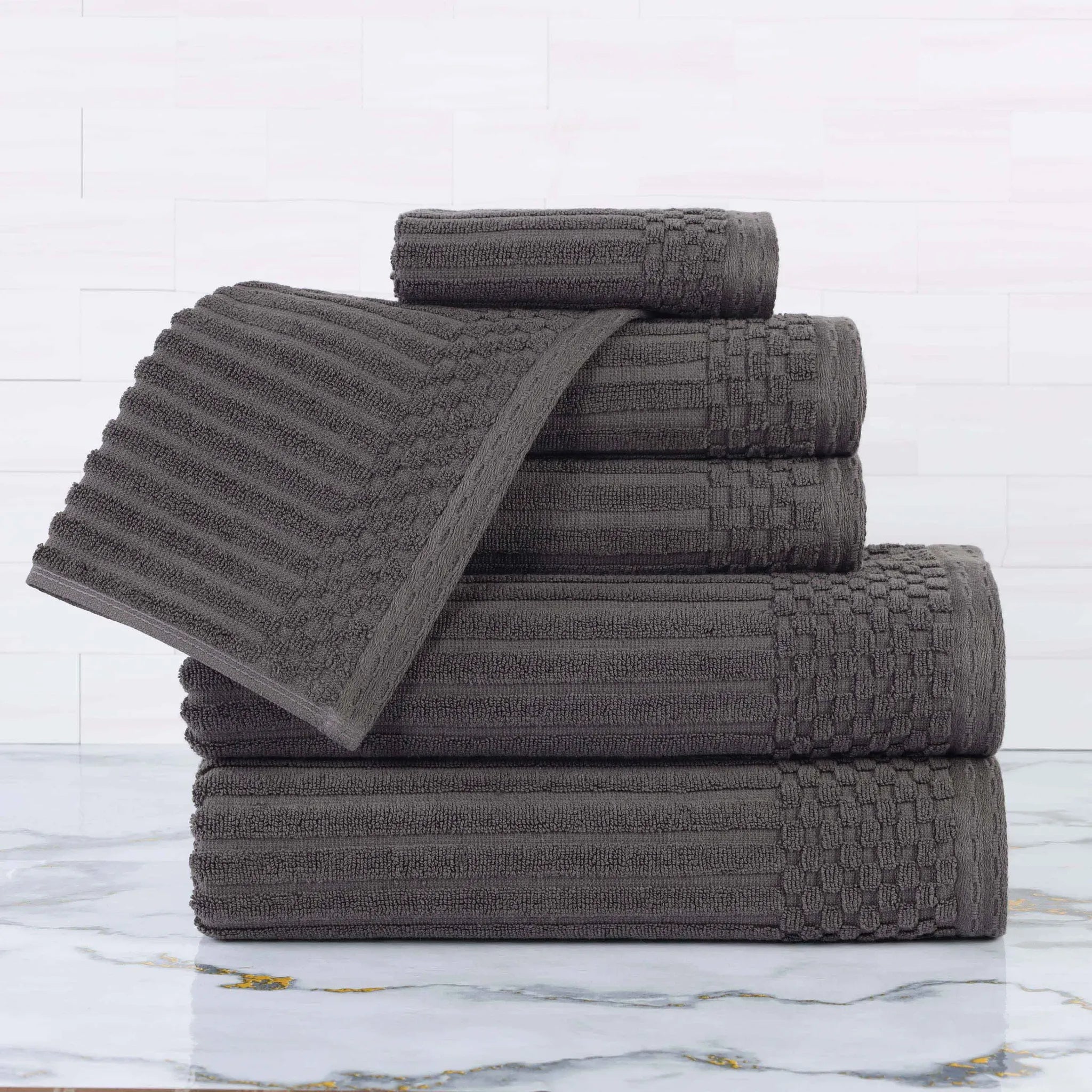 Soho Cotton Ribbed Textured Ultra Absorbent 6 Piece Towel Set