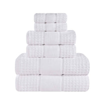 Zero Twist Cotton Waffle Honeycomb Plush Absorbent 6 Piece Towel Set - White