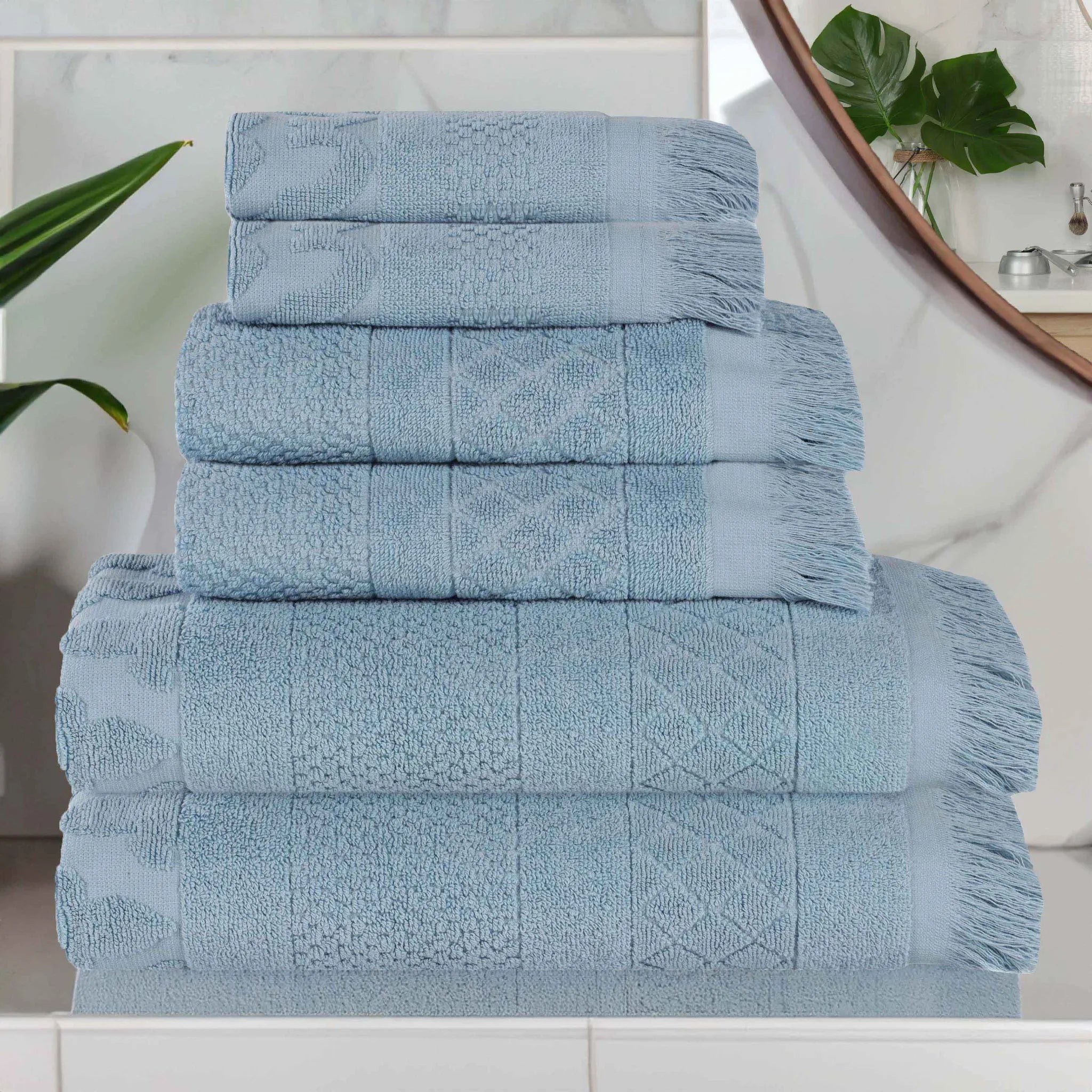 Rolla Cotton Geometric Jacquard Plush Soft Absorbent 6 Piece Towel Set - Towel Set by Superior Brand