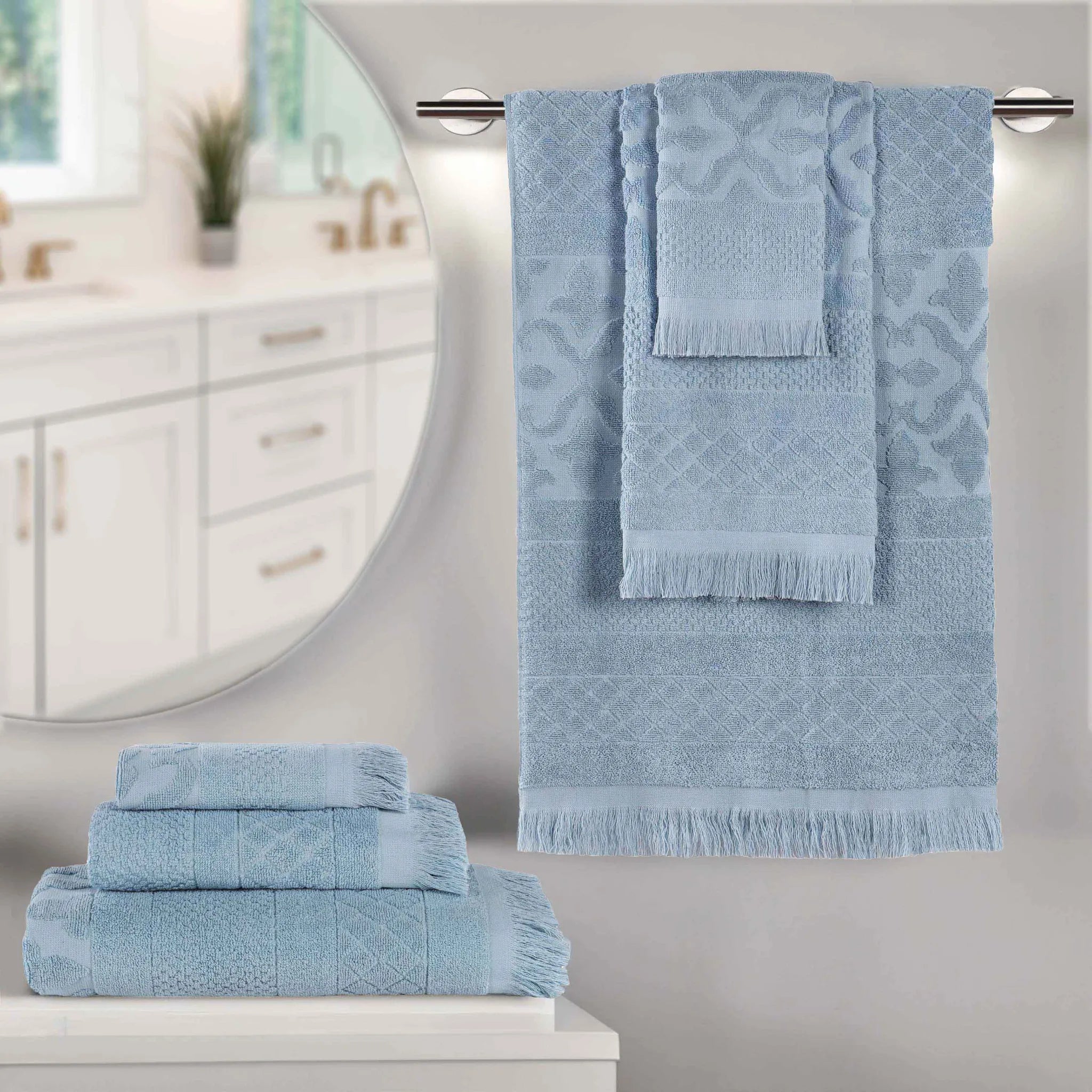Rolla Cotton Geometric Jacquard Plush Soft Absorbent 6 Piece Towel Set - Towel Set by Superior Brand