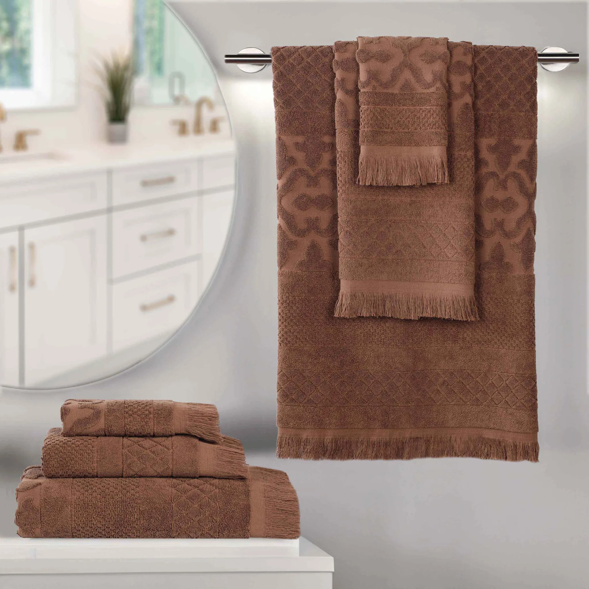 Rolla Cotton Geometric Jacquard Plush Soft Absorbent 6 Piece Towel Set - Towel Set by Superior Brand