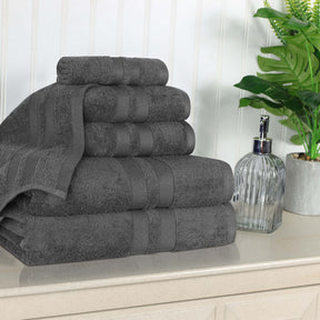Superior Ultra Soft Cotton Absorbent Solid Assorted 6-Piece Towel Set - Charcoal