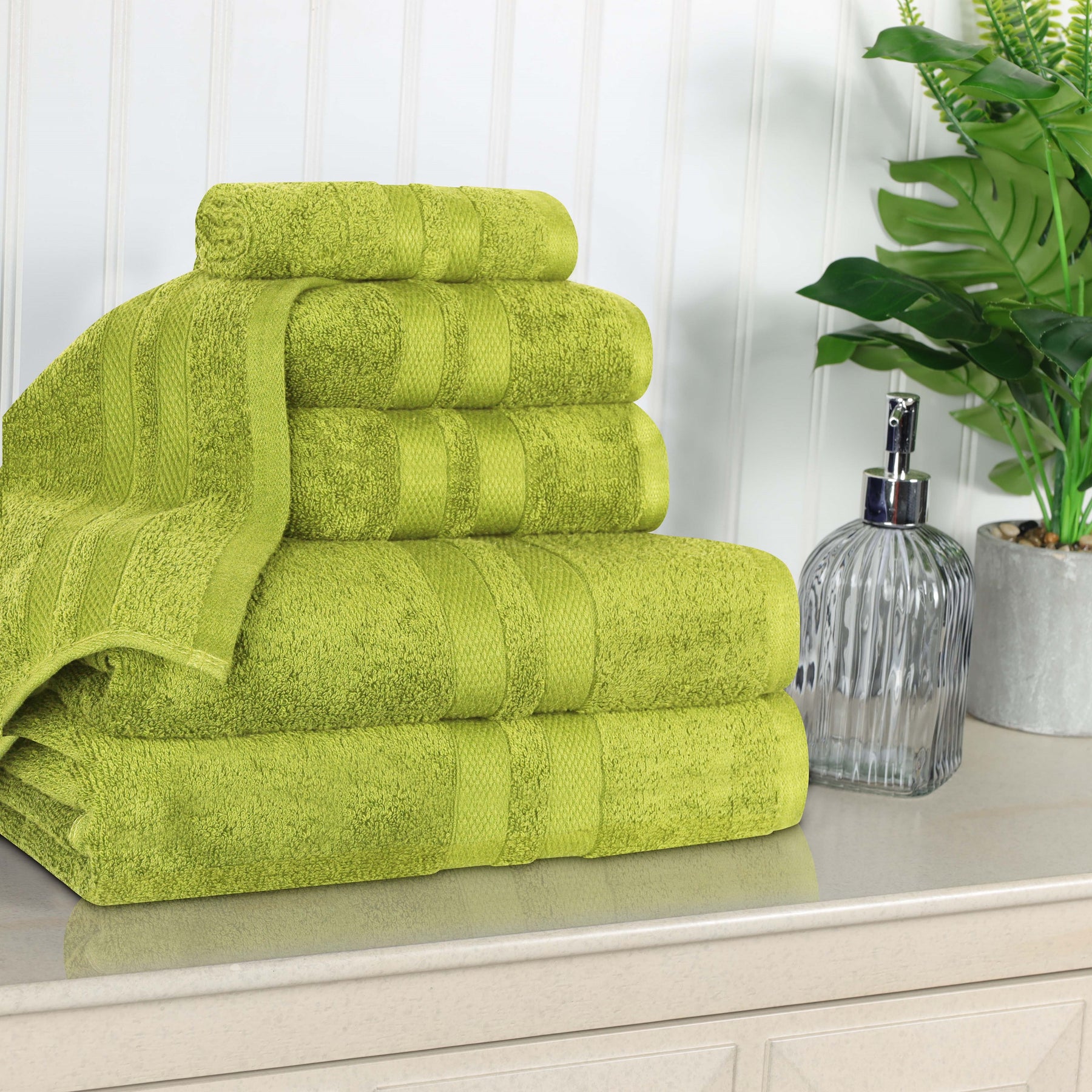Superior Ultra Soft Cotton Absorbent Solid Assorted 6-Piece Towel Set - Celery