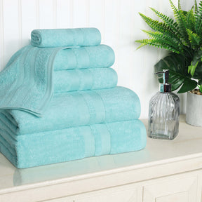 Superior Ultra Soft Cotton Absorbent Solid Assorted 6-Piece Towel Set - Cyan