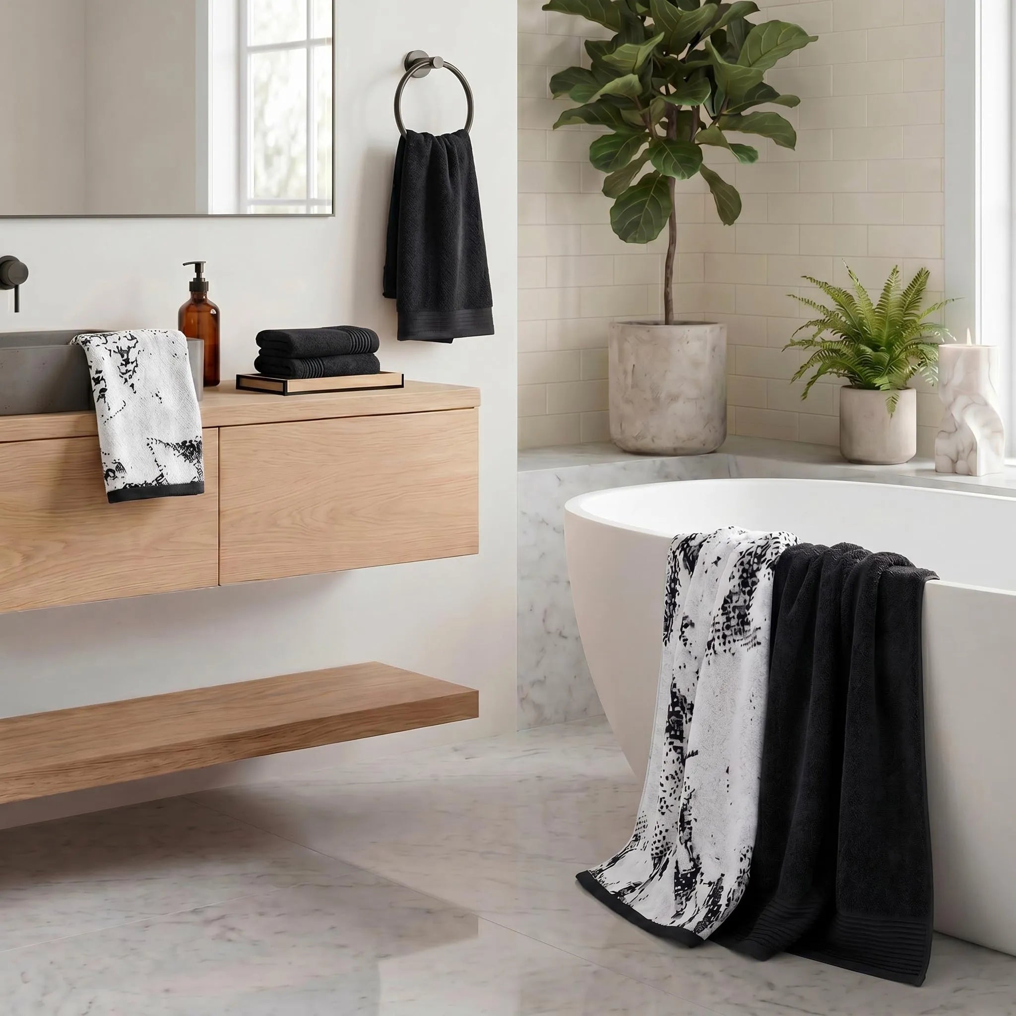 Marble Cotton Jacquard and Solid Towel Set 6 Piece