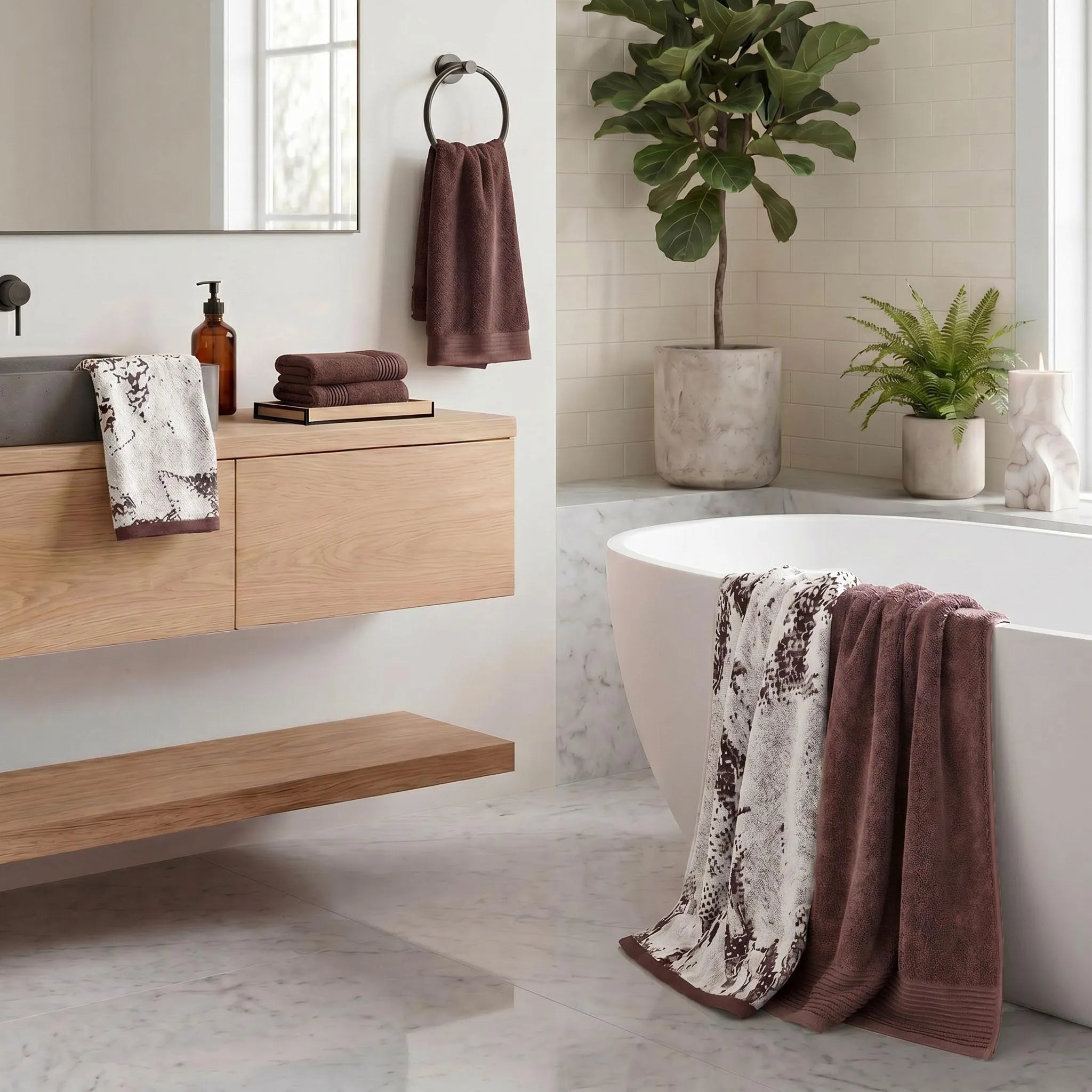 Marble Cotton Jacquard and Solid Towel Set 6 Piece