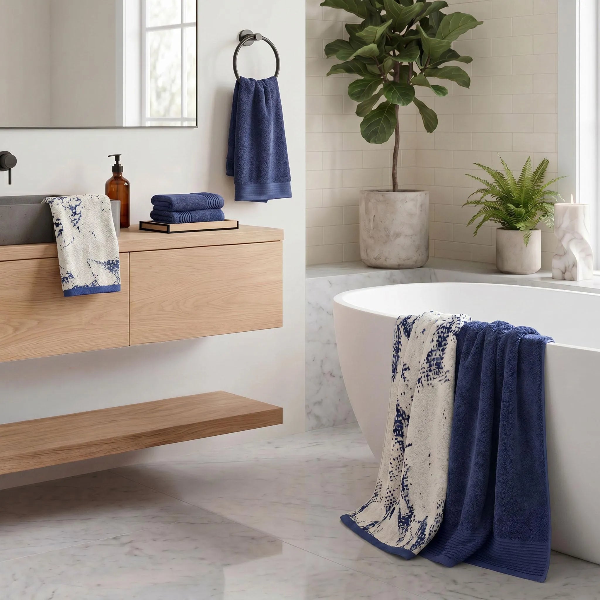 Marble Cotton Jacquard and Solid Towel Set 6 Piece
