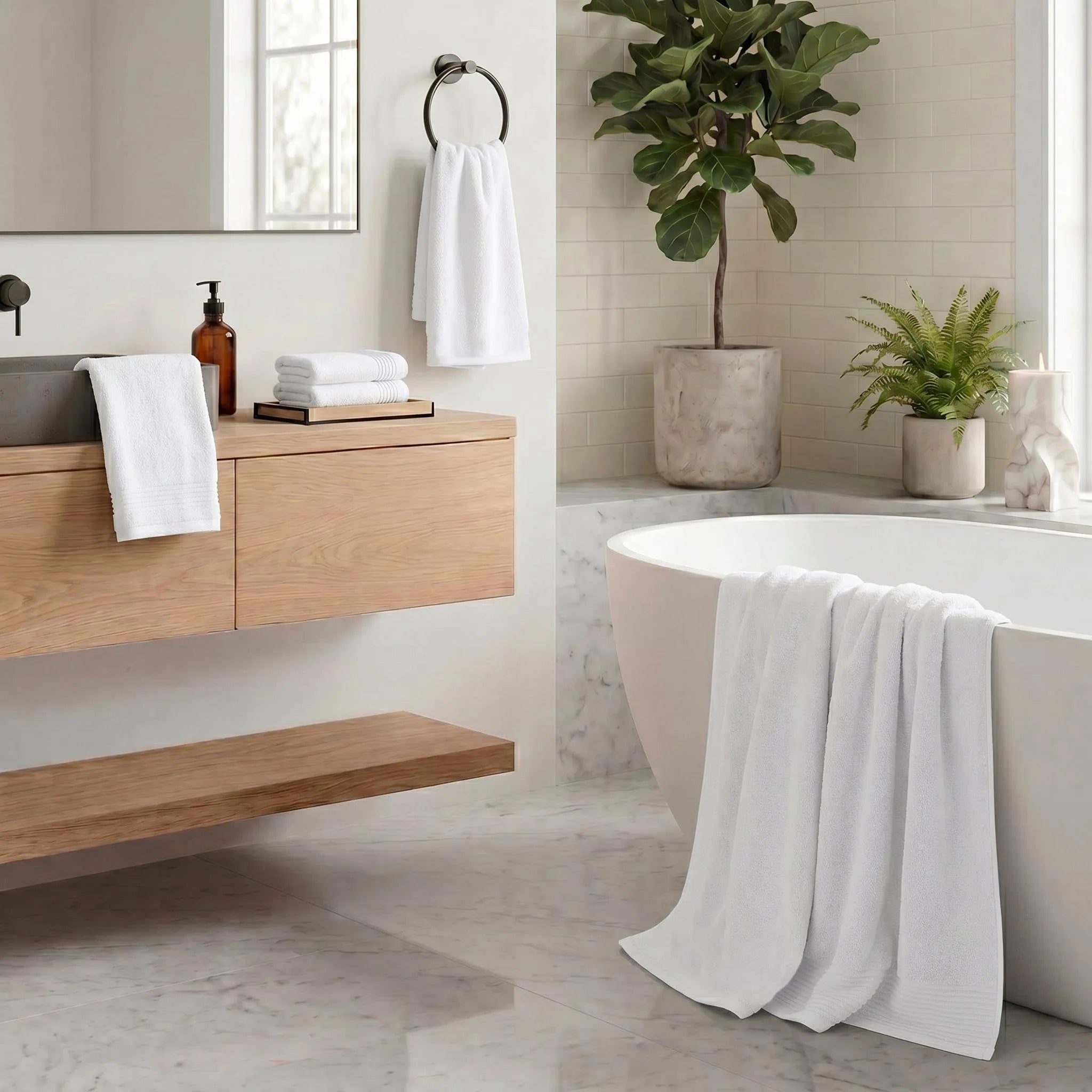 Marble Cotton Jacquard and Solid Towel Set 6 Piece