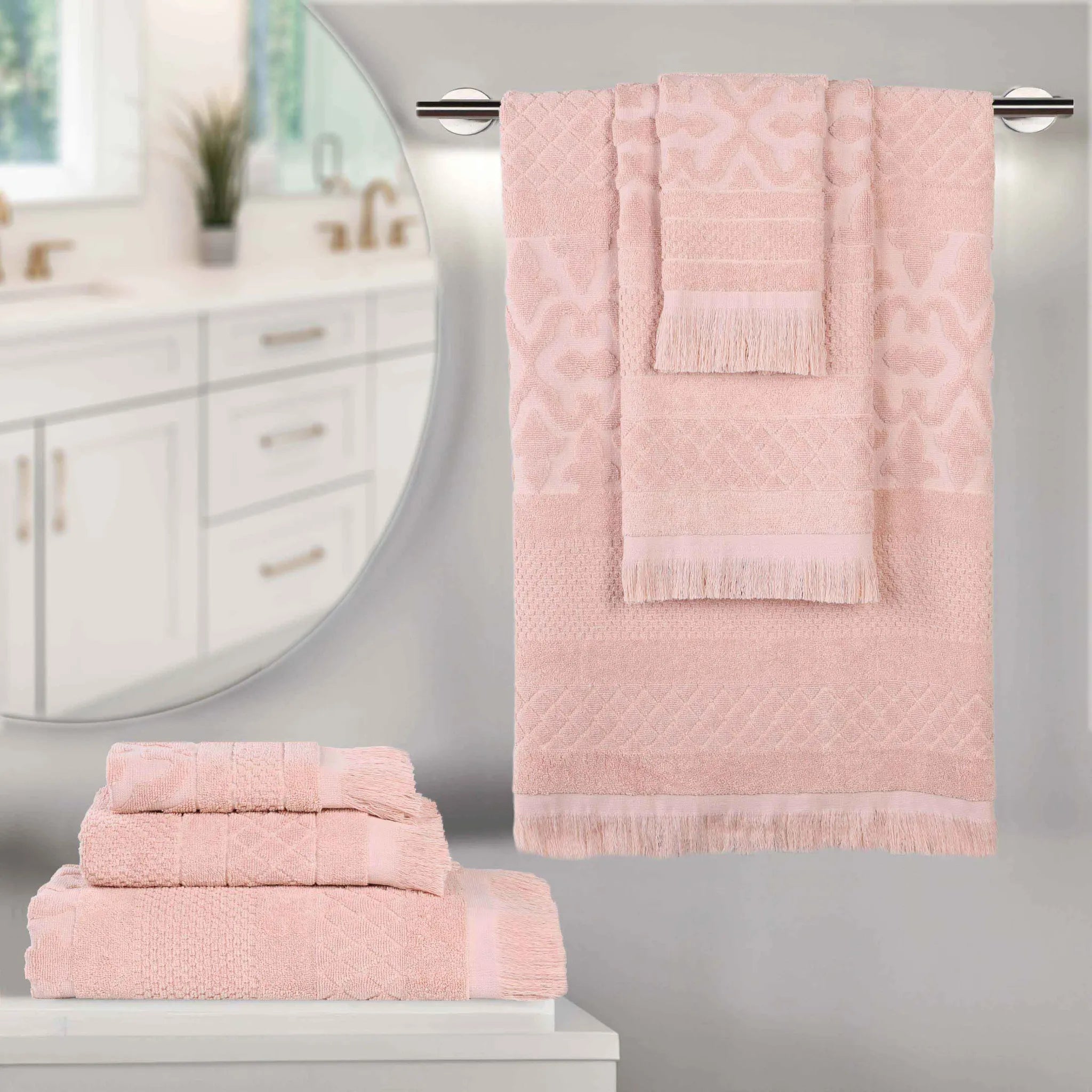 Rolla Cotton Geometric Jacquard Plush Soft Absorbent 6 Piece Towel Set - Towel Set by Superior Brand