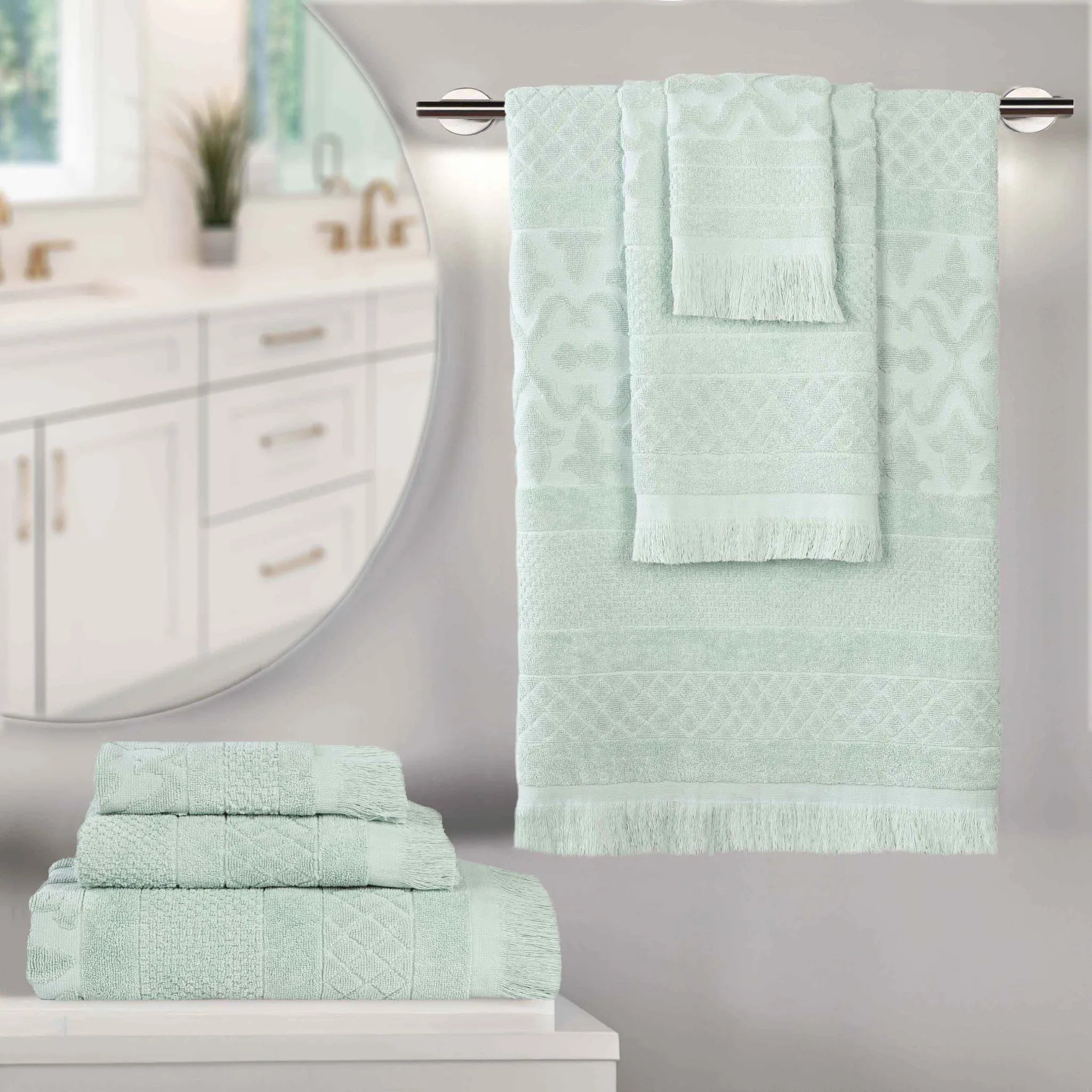 Rolla Cotton Geometric Jacquard Plush Soft Absorbent 6 Piece Towel Set - Towel Set by Superior Brand