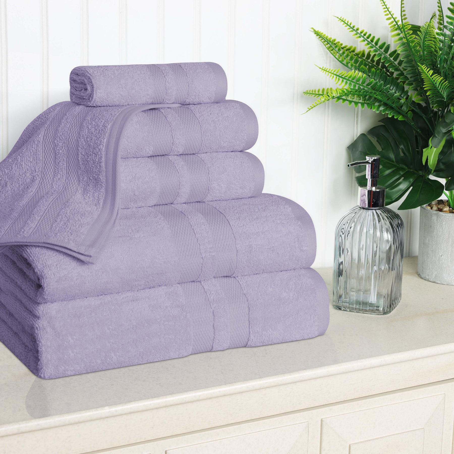 Superior Ultra Soft Cotton Absorbent Solid Assorted 6-Piece Towel Set - Wisteria