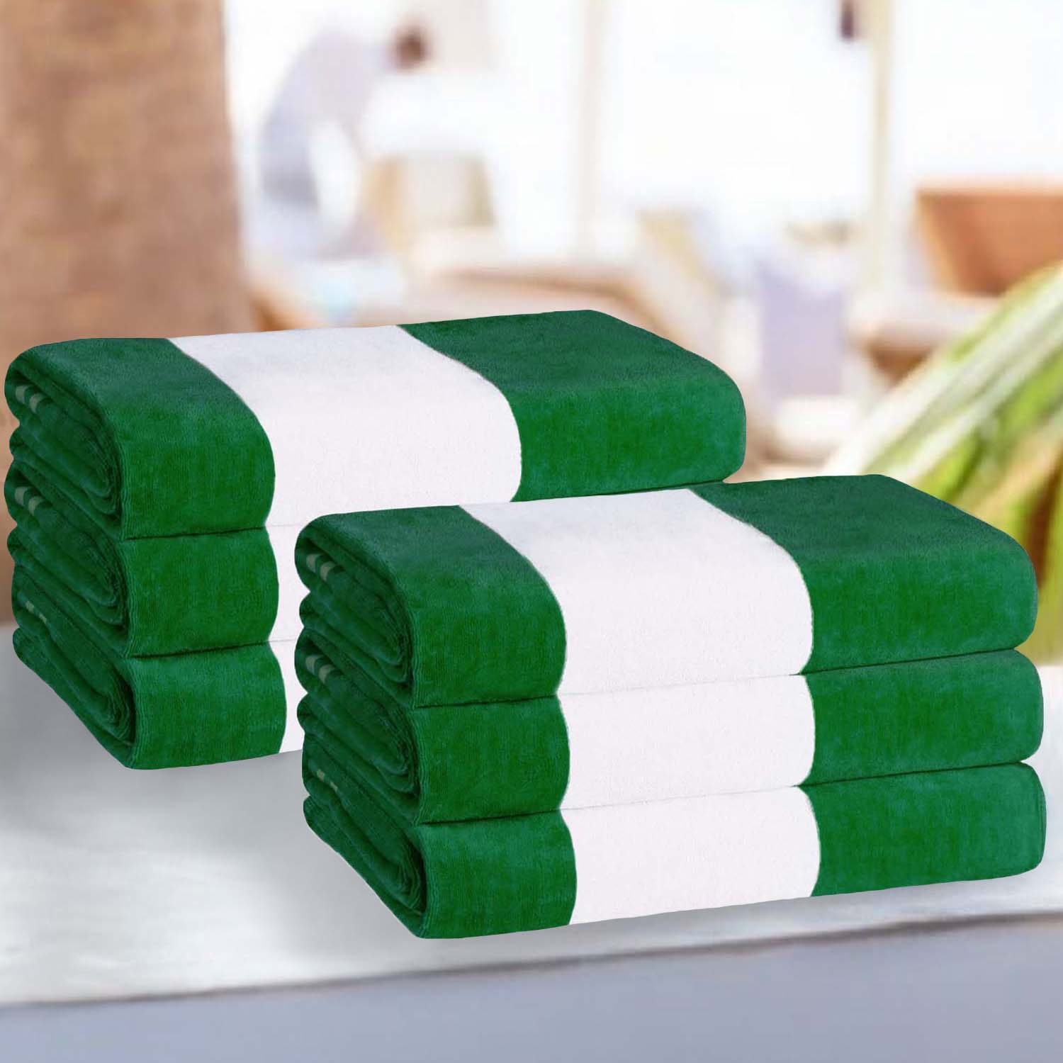 Superior Cabana Stripe Oversized Cotton Beach Towel Set Of 2,4,6 - Green