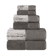 Lodie Cotton Jacquard Solid and Two-Toned 6 Piece Assorted Towel Set - Charcoal-Ivory