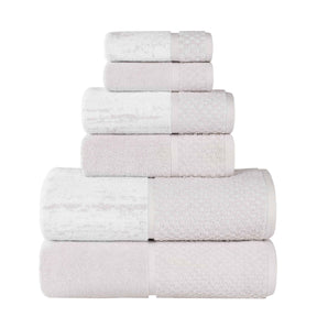 Lodie Cotton Jacquard Solid and Two-Toned 6 Piece Assorted Towel Set - Stone-White