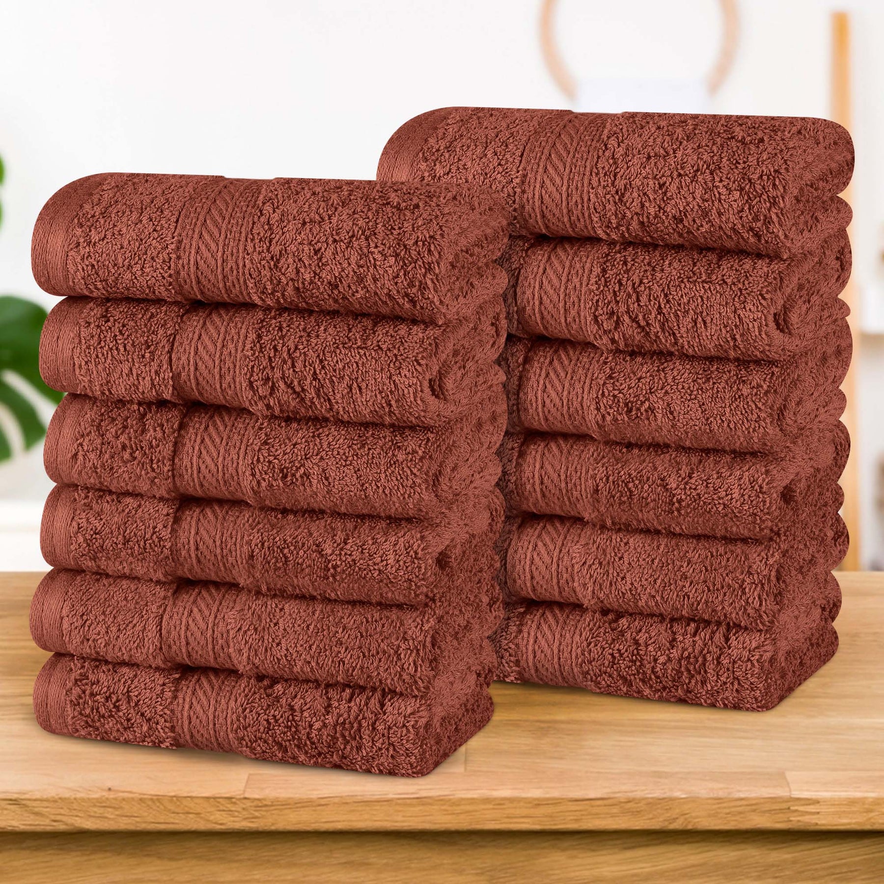 Atlas Combed Cotton Highly Absorbent Solid Face Towels / Washcloths - Hot Chocolate