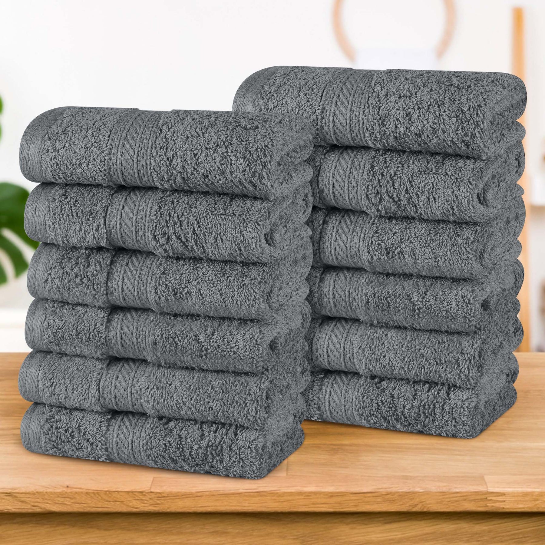 Atlas Combed Cotton Highly Absorbent Solid Face Towels / Washcloths - Grey