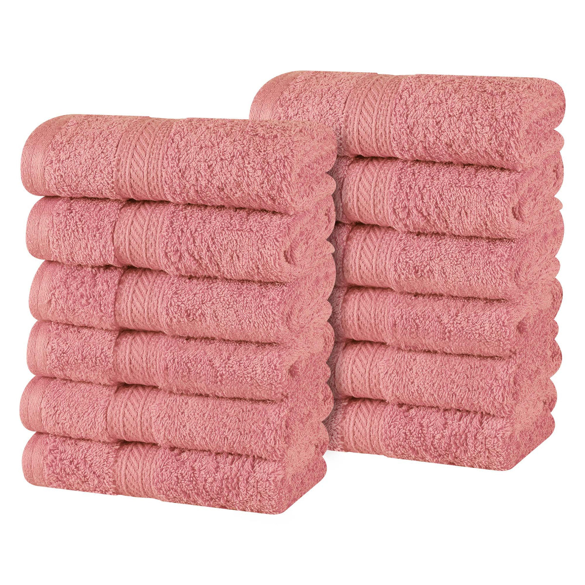 Atlas Combed Cotton Highly Absorbent Solid Face Towels / Washcloths Set of 12 - Blush