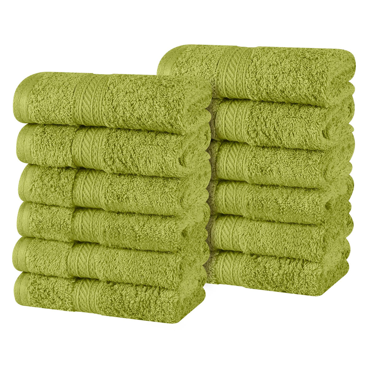 Atlas Combed Cotton Highly Absorbent Solid Face Towels / Washcloths Set of 12 - Green Essence