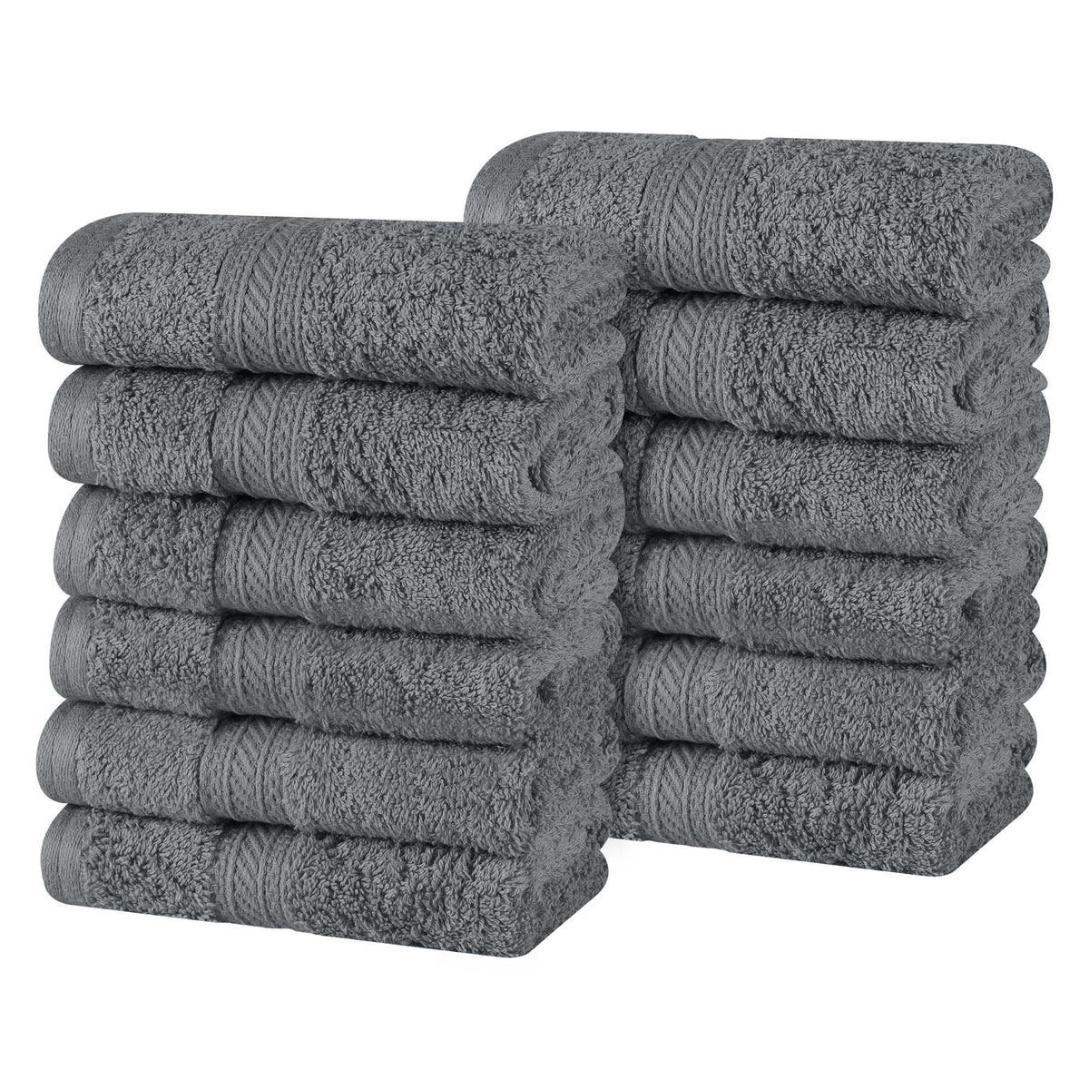 Atlas Combed Cotton Highly Absorbent Solid Face Towels / Washcloths Set of 12 - Grey