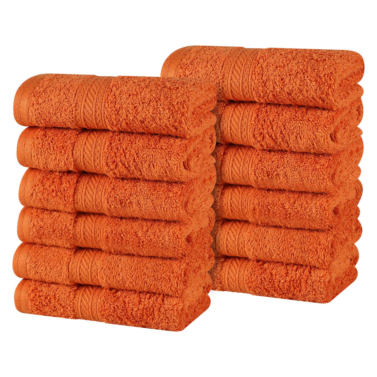 Atlas Combed Cotton Highly Absorbent Solid Face Towels / Washcloths Set of 12 - Sandstone