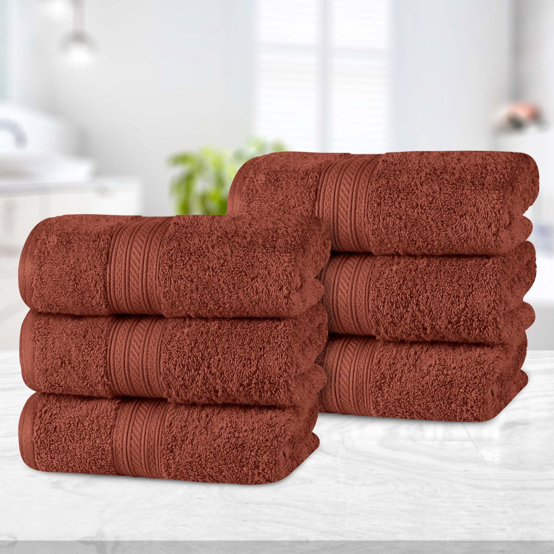 Atlas Combed Cotton Highly Absorbent Solid Hand Towels  - Hot Chocolate